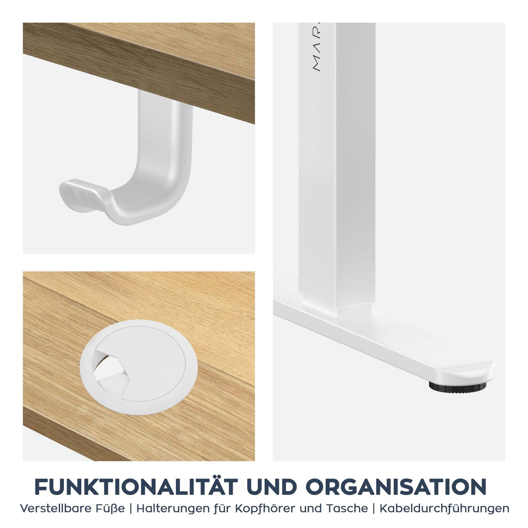 MARK ADLER Leader 7.0 | Höhenverstellbarer Schreibtisch Elektrisch Bürotisch Stehtisch | 120x60 cm | 3 Memory-Steuerung | Memoboard | Weiß Eiche