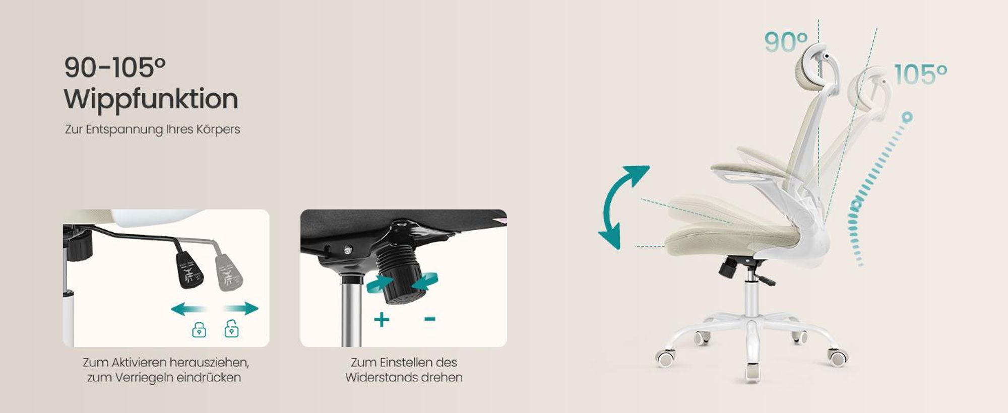 SONGMICS Bürostuhl ergonomisch, Schreibtischstuhl, Drehstuhl mit Mesh, gepolsterte Lendenstütze, Wippfunktion, 53 cm große Sitzfläche