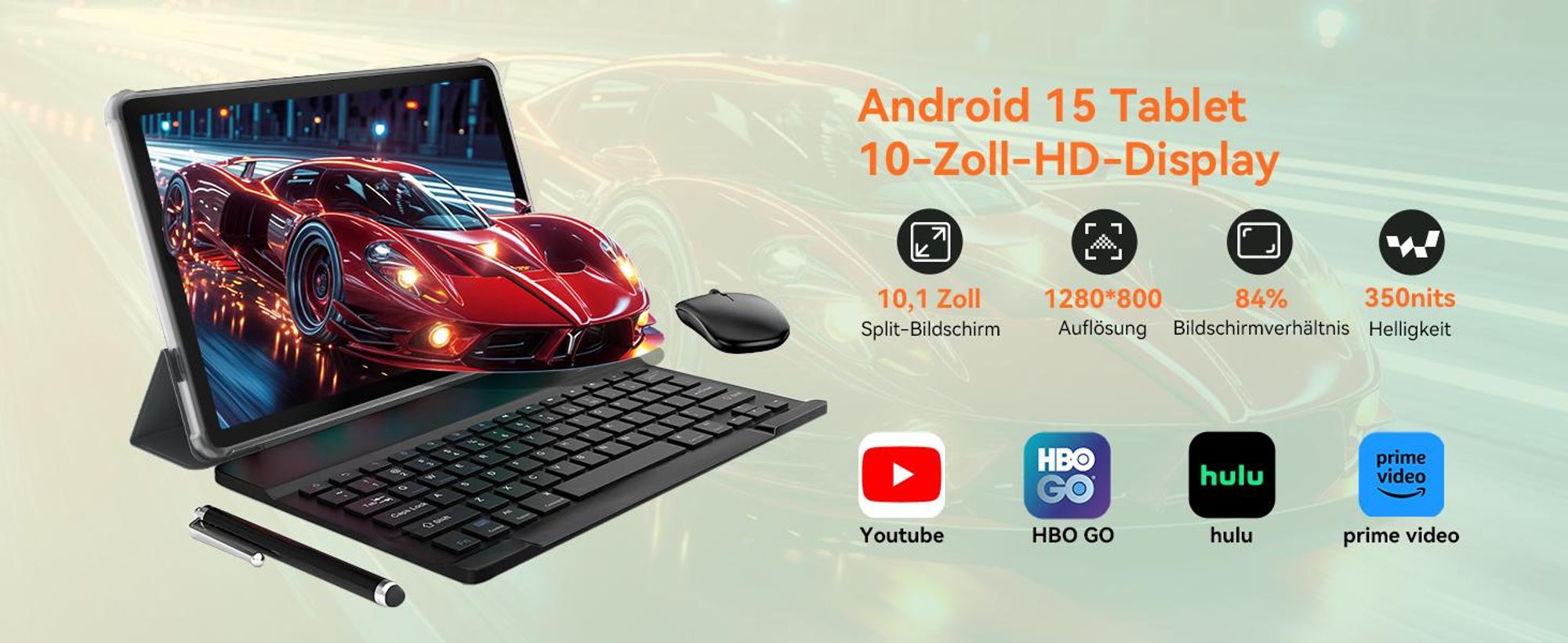 KINGRID Android 16 Tablet mit Tastatur, 24(8+16)GB RAM+256GB ROM (2TB TF), 10" Gaming Tablet, 5000mAh, Gemini AI, Widevine L1, 5G-WiFi, Face ID