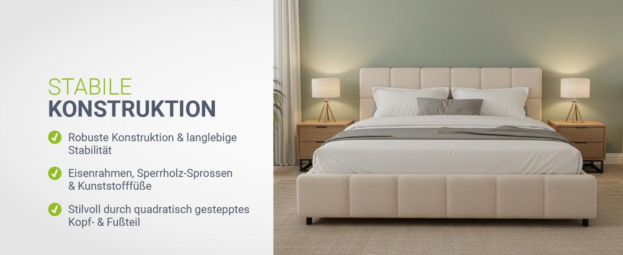 Juskys Polsterbett Florenz 180 x 200 cm, Bouclé, Bubble Design & modern – Beige
