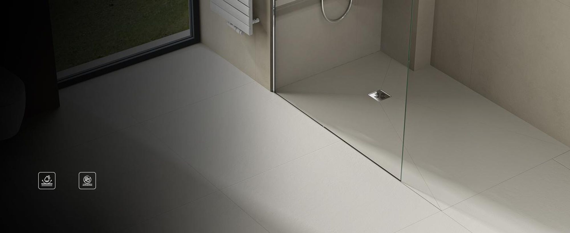 doporro Duschelement Befliesbar mit Gefälle 100x100x4cm in Beton Grau Duschboard Zuschneidbar mit Ablaufrinne waagerechter Ablauf XPS