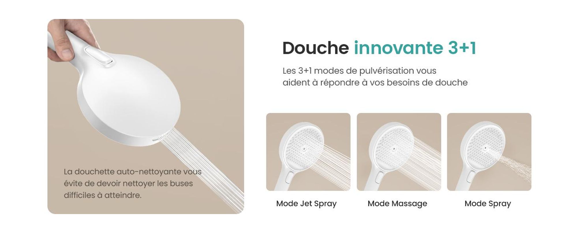 EMKE Système de douche avec thermostat, pommeau de douche à effet pluie 36x24cm, douche à effet pluie avec support en verre, douchette à main avec 4 jets, robinetterie de salle de bains & douche, blanc mat