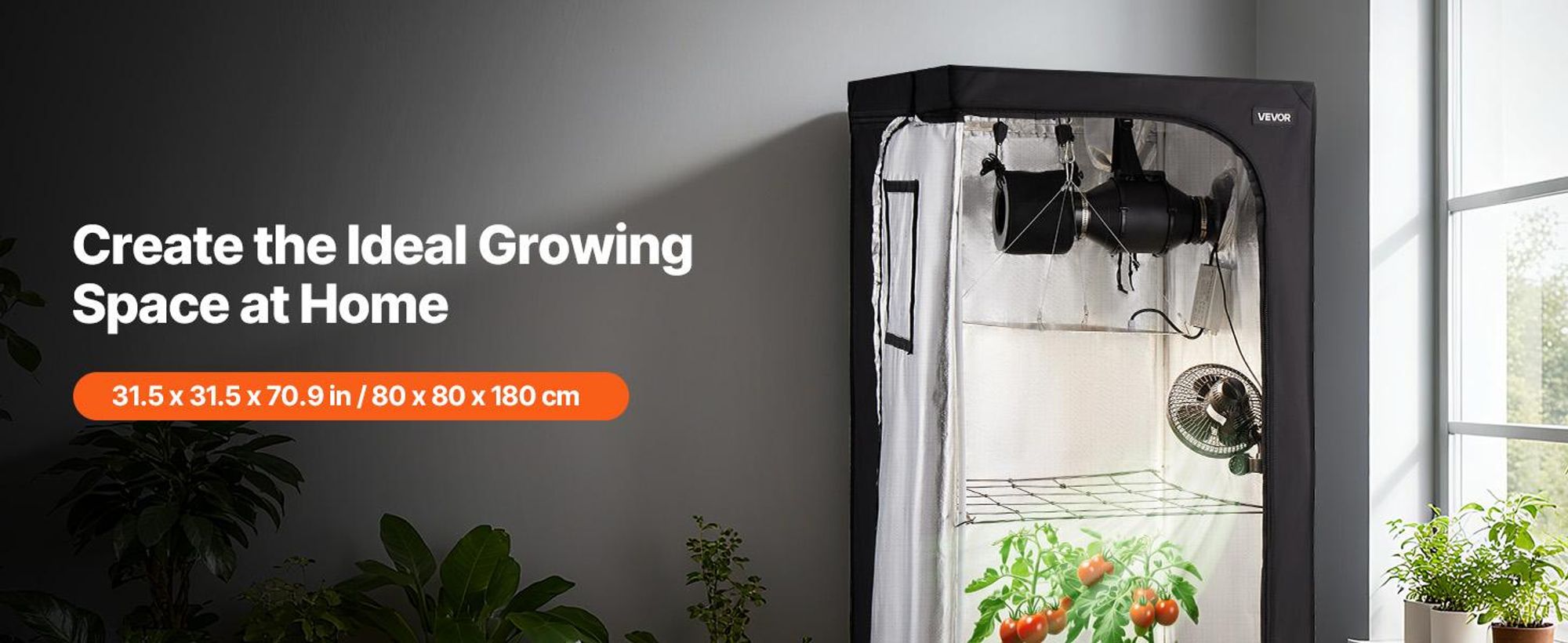 VEVOR Indoor-Grow-Zelt-Set, 100 x 100 x 200 cm, Indoor-Pflanzenzelt mit Vollspektrum-LED-Wachstumslicht & Belüftungssystem, 600D hochreflektierendes Mylar, Wachstumszelte für Blumen und Gemüse, 80x80x180 cm