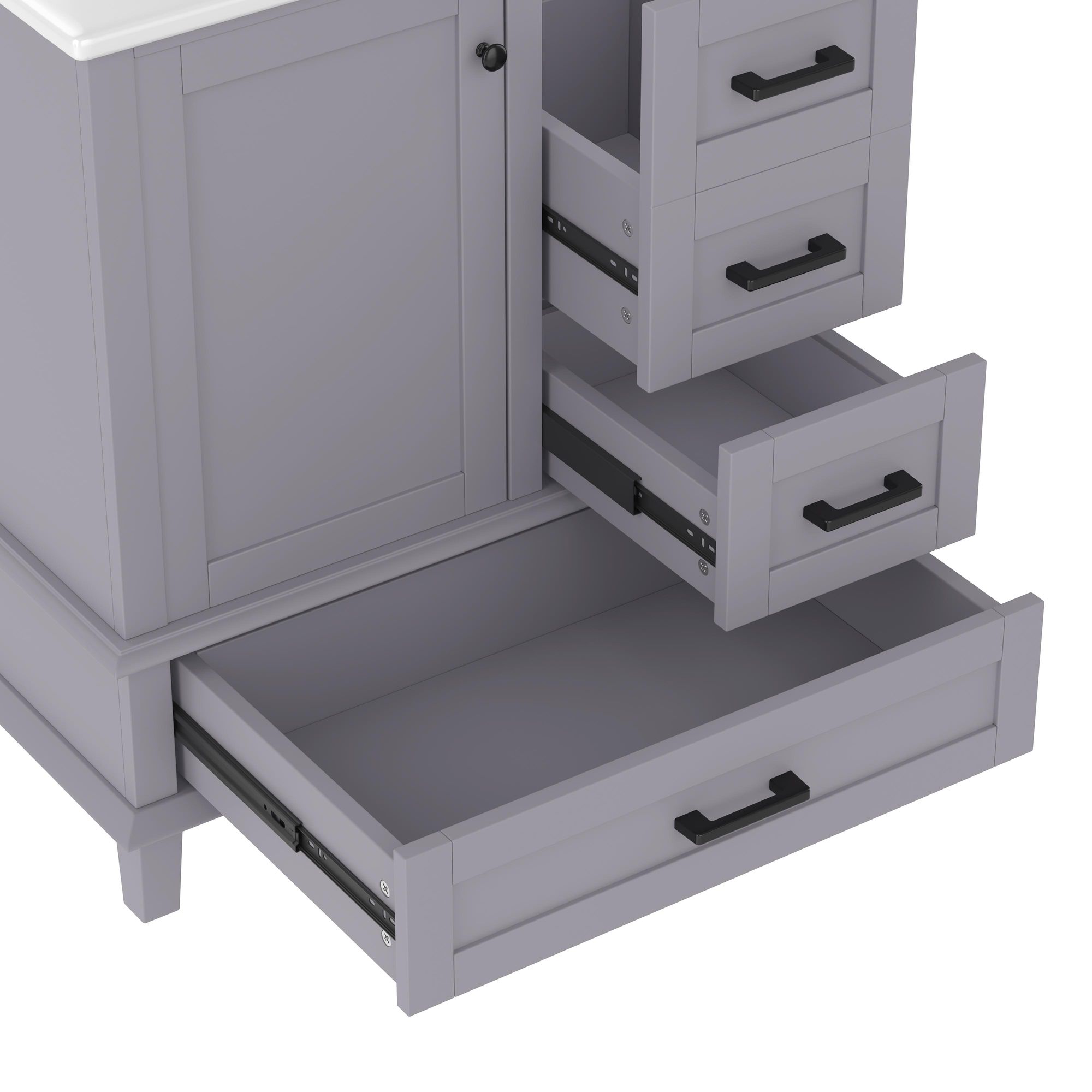 Merax Waschtischunterschrank mit Keramikbecken, Bodenstehender Badezimmerschrank mit 3 Schubladen, Türen mit Einlegeböden, 76x46x83,5cm, Grau