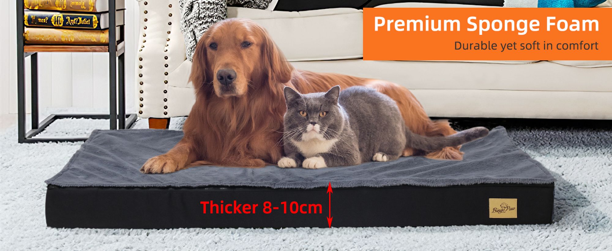WISFOR Hundebett, 8cm dick Hundekissen Hundesofa, Bequeme Hundematte Katzenbett Rutschfest Waschbar wasserfest - M: 78x48x8cm