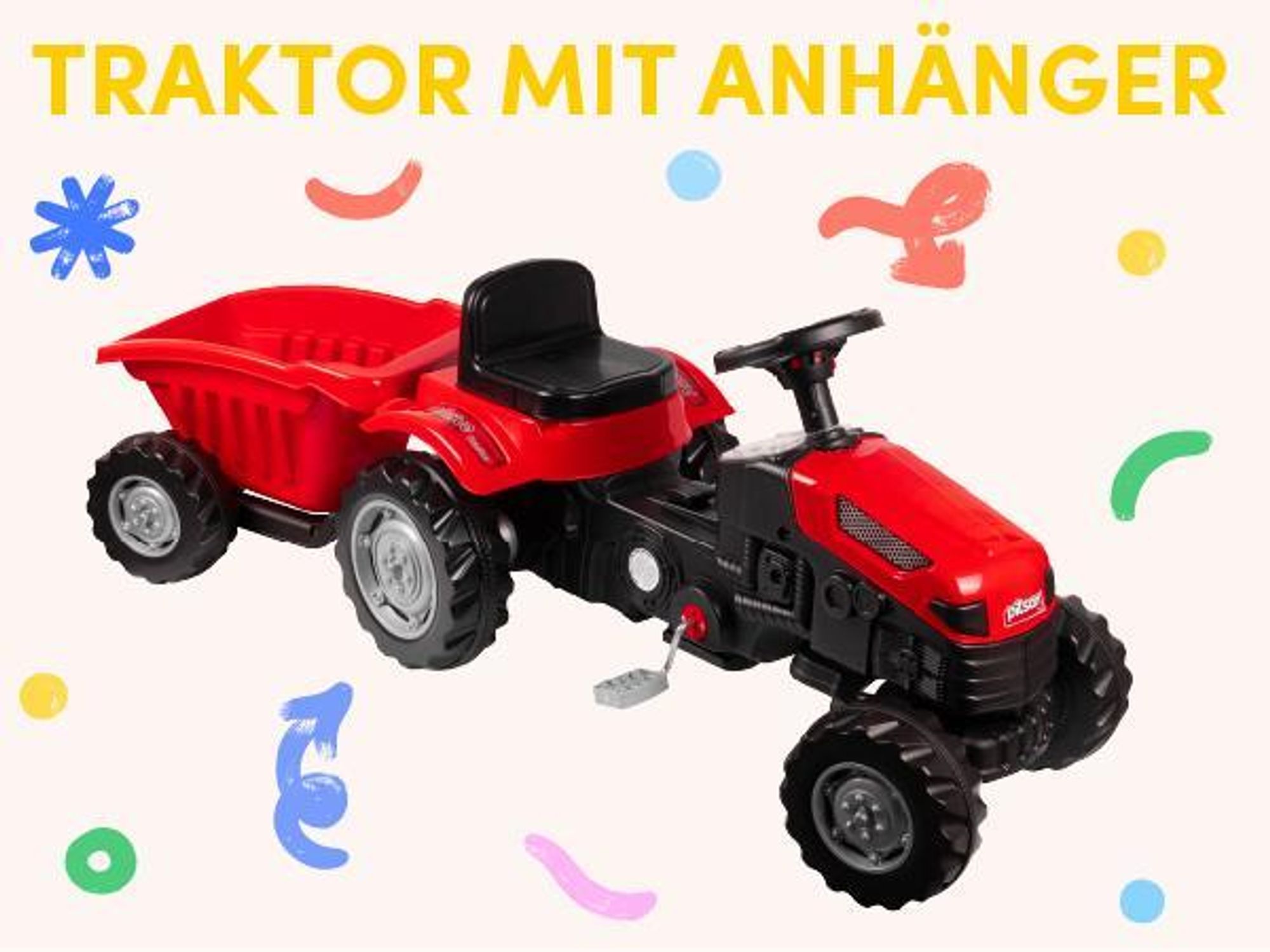 Pilsan Großer Traktor mit Anhänger Tretfahrzeug verstellbarer Sitz