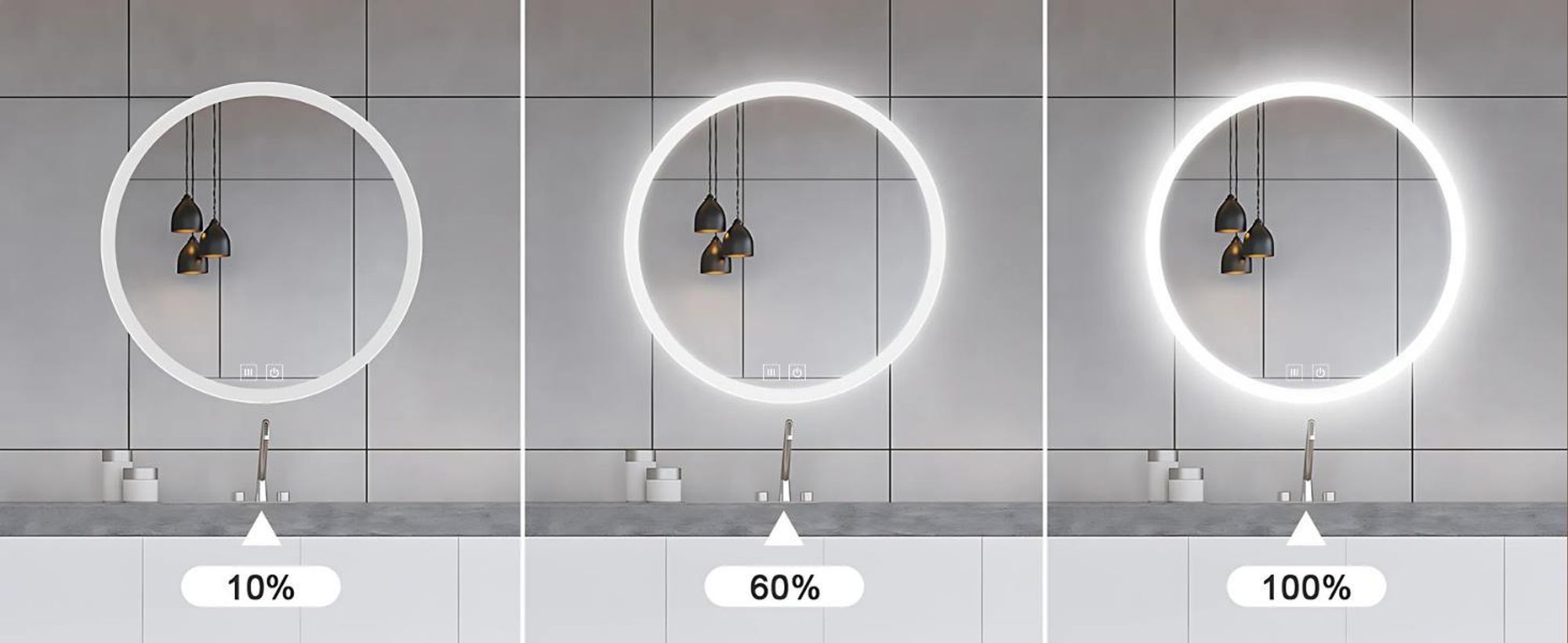 Kulaté LED zrcadlo do koupelny, 80 cm – s ochranou proti zamlžování, 3 barvy světla (CCT), plynule stmívatelné, dotykový senzor, IP44, moderní bezrámové zrcadlo do koupelny
