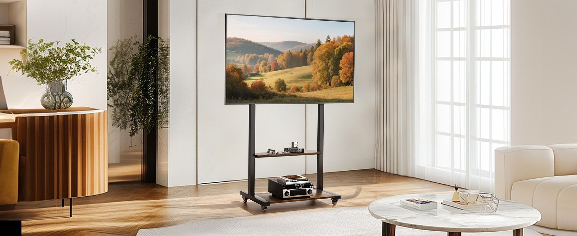 WISFOR TV Ständer Rollbar, TV Standfuss Höhenverstellbar Fernsehständer Halterung Universal für 40”-86”,VESA 600x400mm,bis Max 50kg