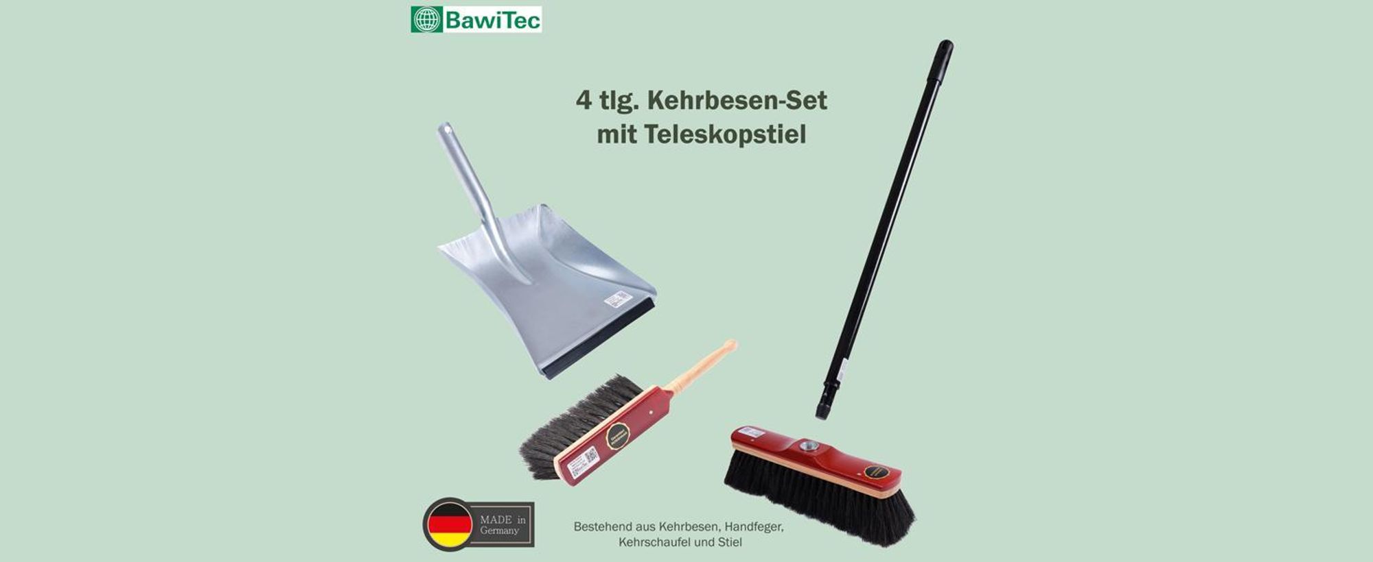 BawiTec Echt-Rosshaar Kehrset Rosshaarbesen Kehrschaufelset Handfeger Set Kehrgarnitur weicher Besen im Komplettset