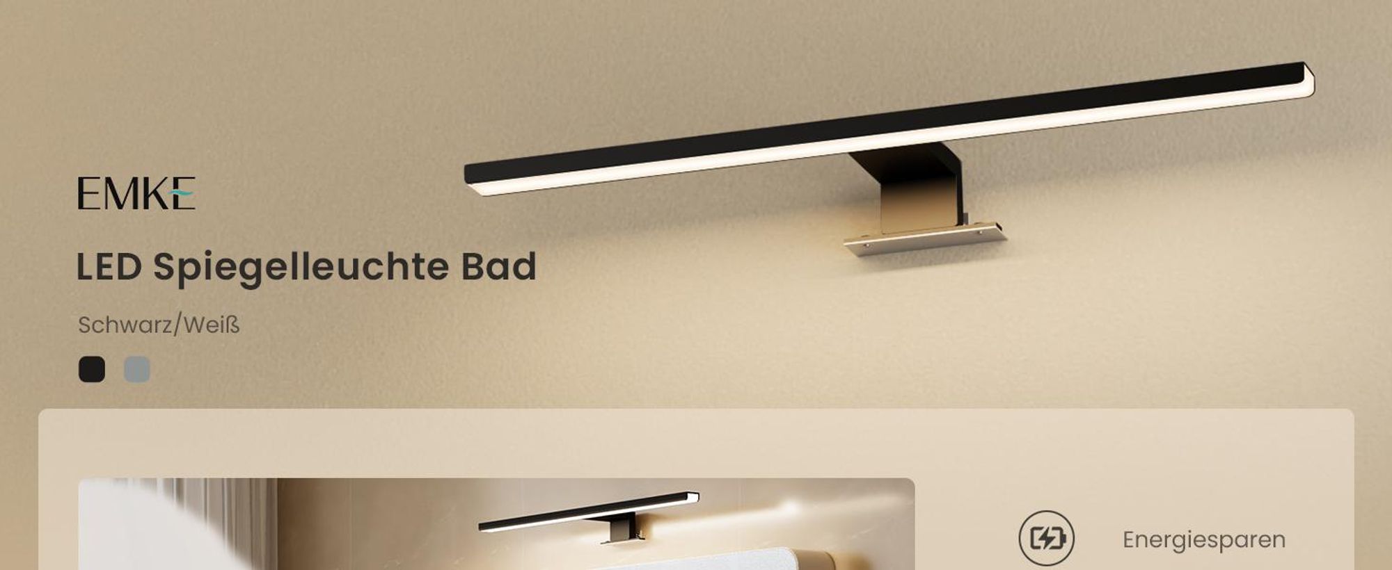 EMKE Spiegelleuchte LED Spiegelleuchte 40cm Spiegellampen für Badezimmer IP44 Schrankleuchte Schwarz Neutral Licht 4200K
