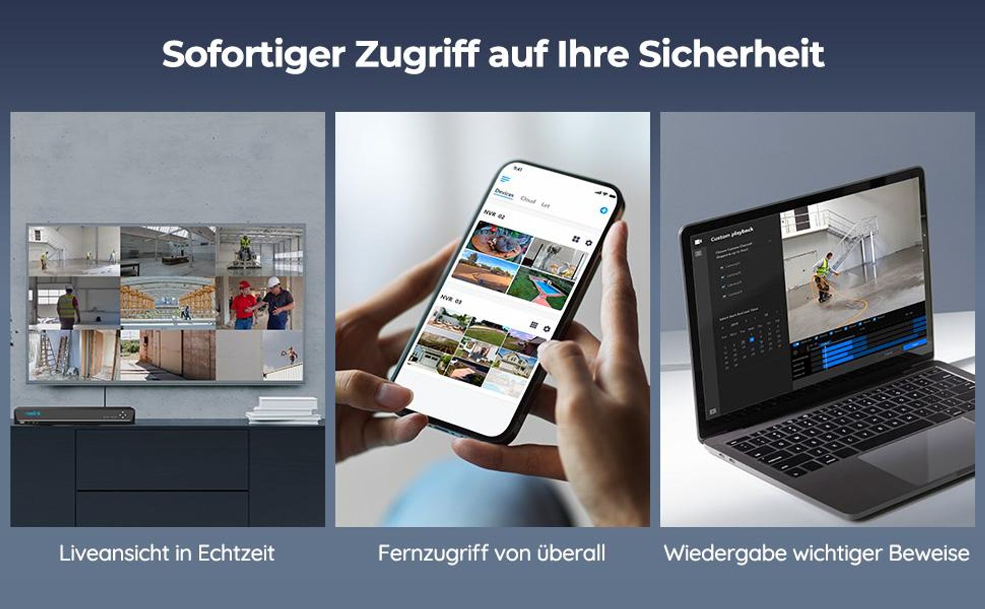 Reolink PoE NVR 36 Kanal CCTV Überwachungskamera System, 3 HDD Einschübe, mit 12MP/4K/5MP/4MP Reolink IP Kameras, integrierte O/I Alarmanlage, RLN36