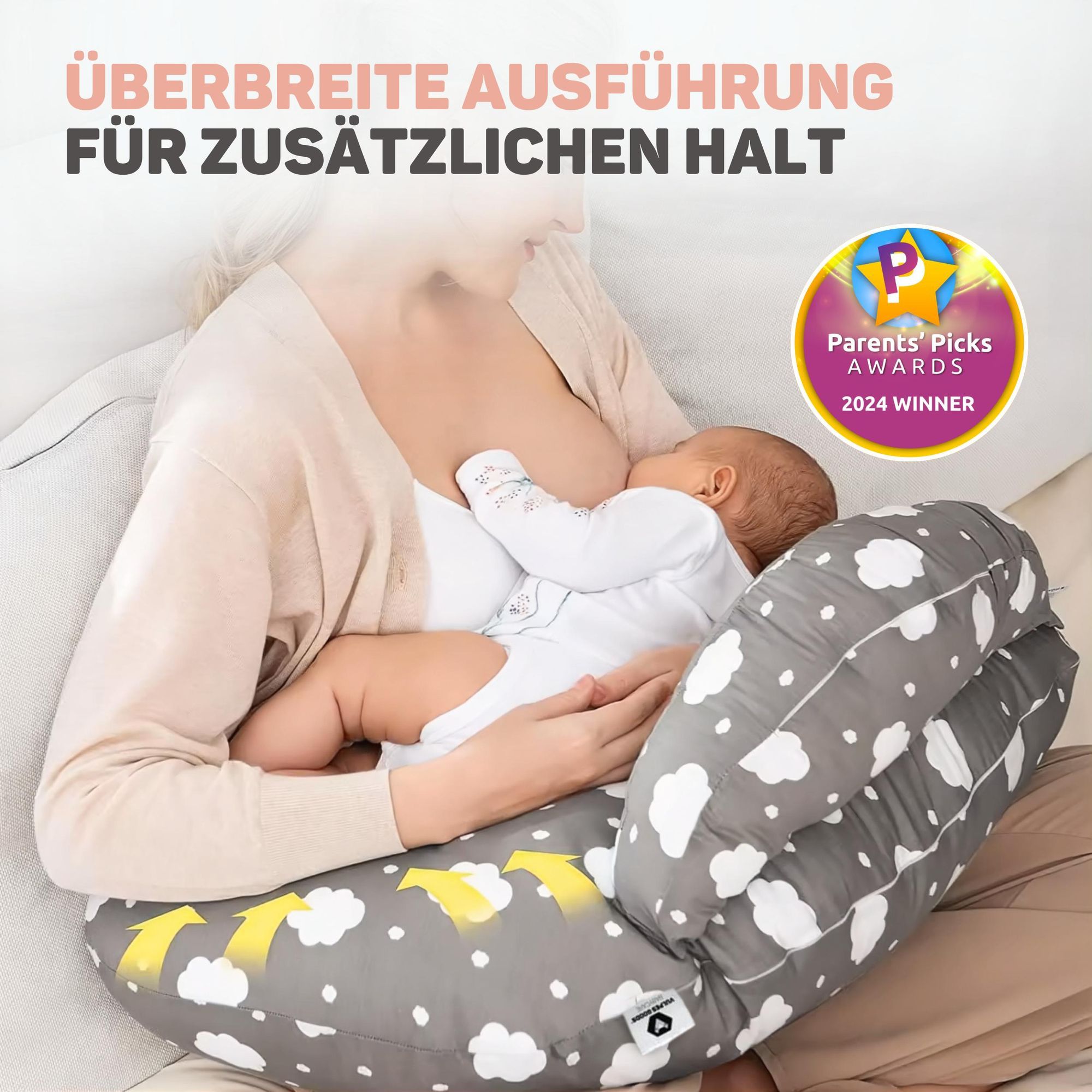 Vulpes Goods Stillkissen 3-in-1 | U-förmiges Schwangerschaftskissen für Babyunterstützung | Lagerungskissen Baby für Stillen | 60 x 72 x 16 cm