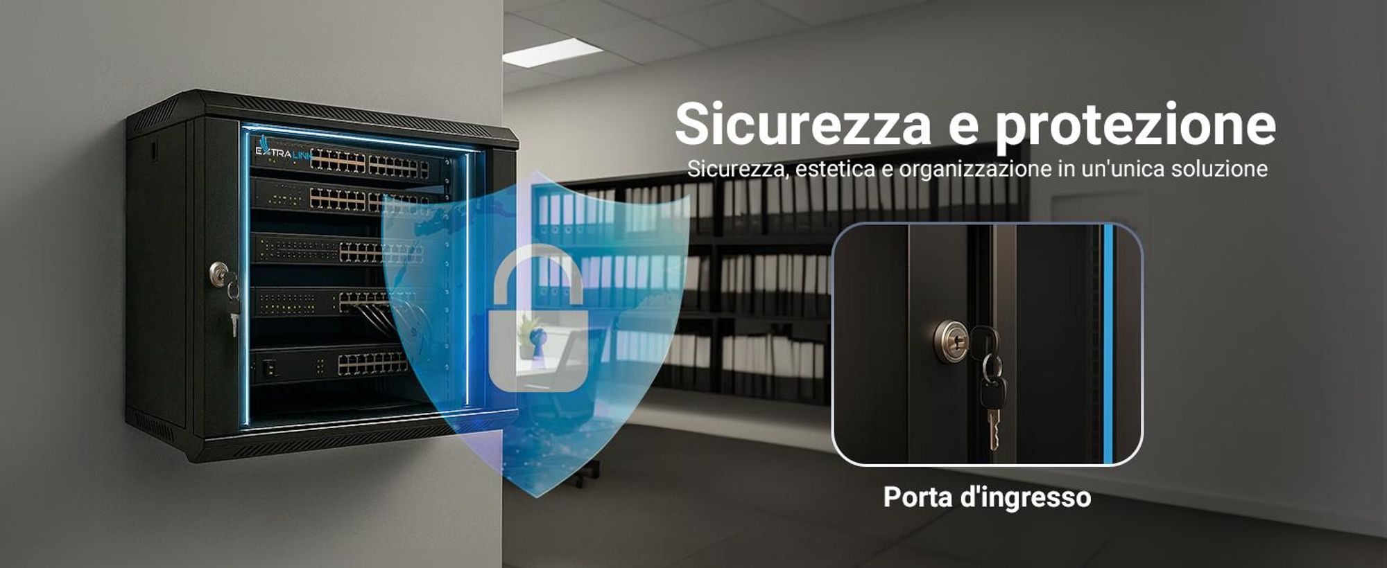 Extralink Lite armadio rack 9U da parete 530x400 mm nero + ripiano