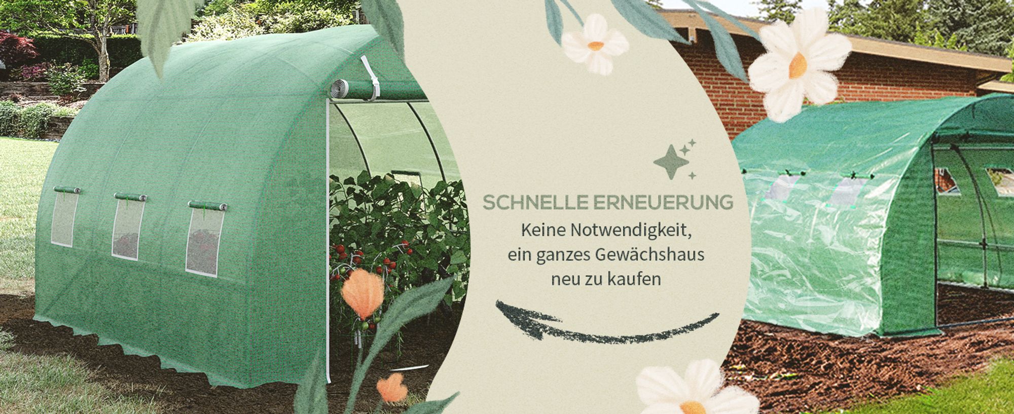 Outsunny Polyethylenfolie 3x2x2m Ersatzfolie mit 6 Fenster für Folientunnel
