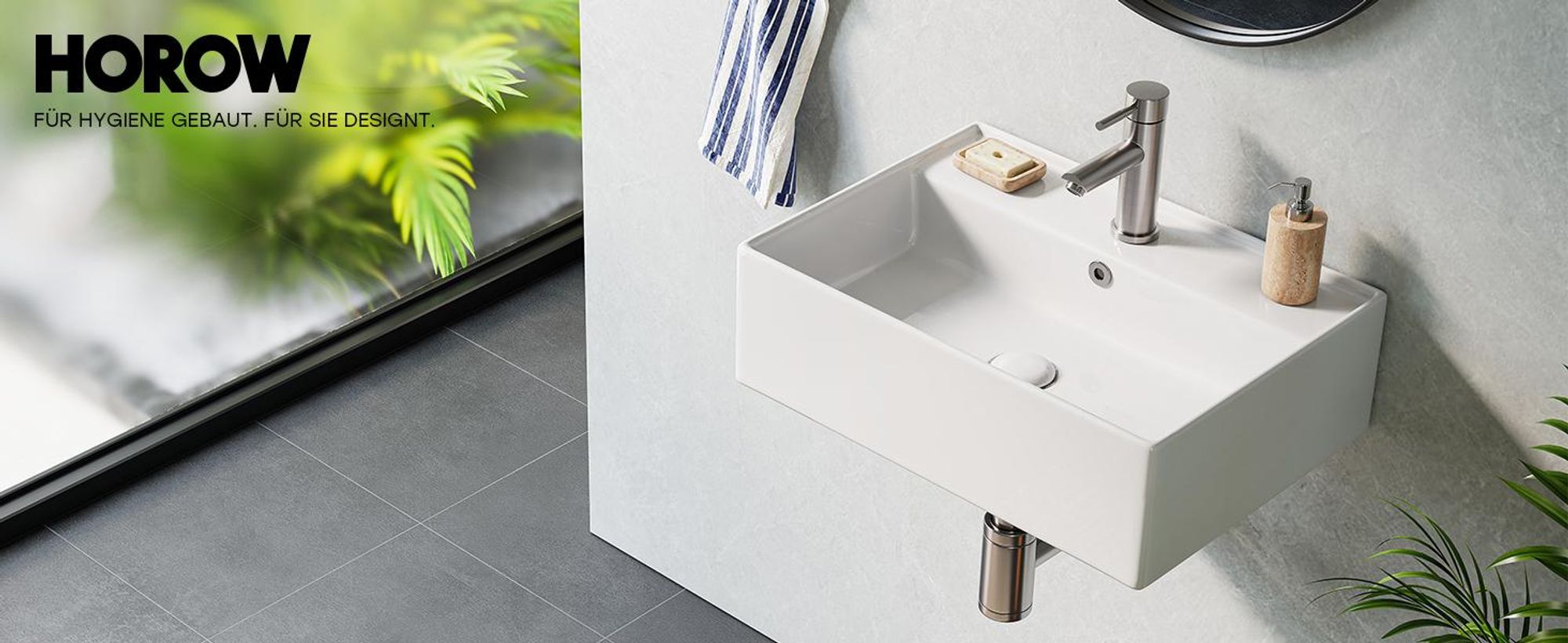 HOROW Waschbecken Waschtisch, Aufsatzwaschbecken mit Hahnloch und Überlauf