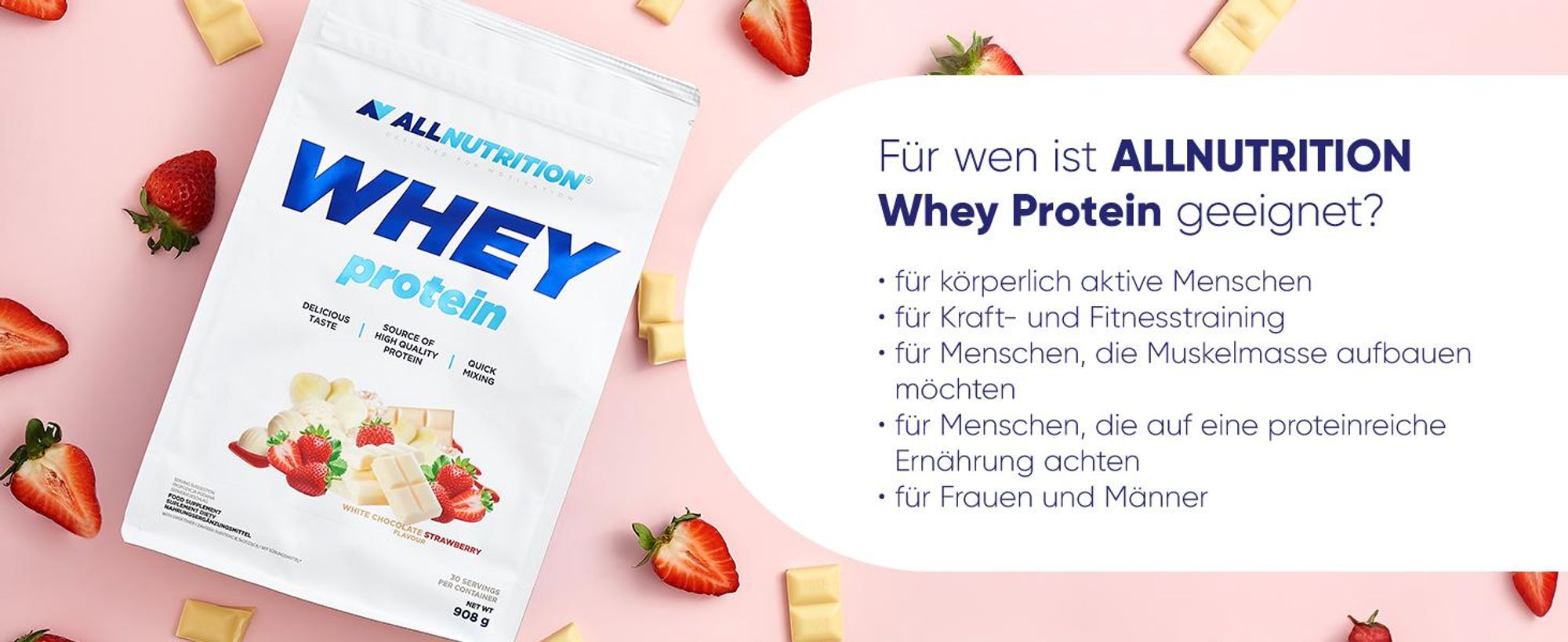 ALLNUTRITION Whey Protein 908g Erdbeere Protein-Nahrungsergänzungsmittel Muskeln Eiweiß Protein