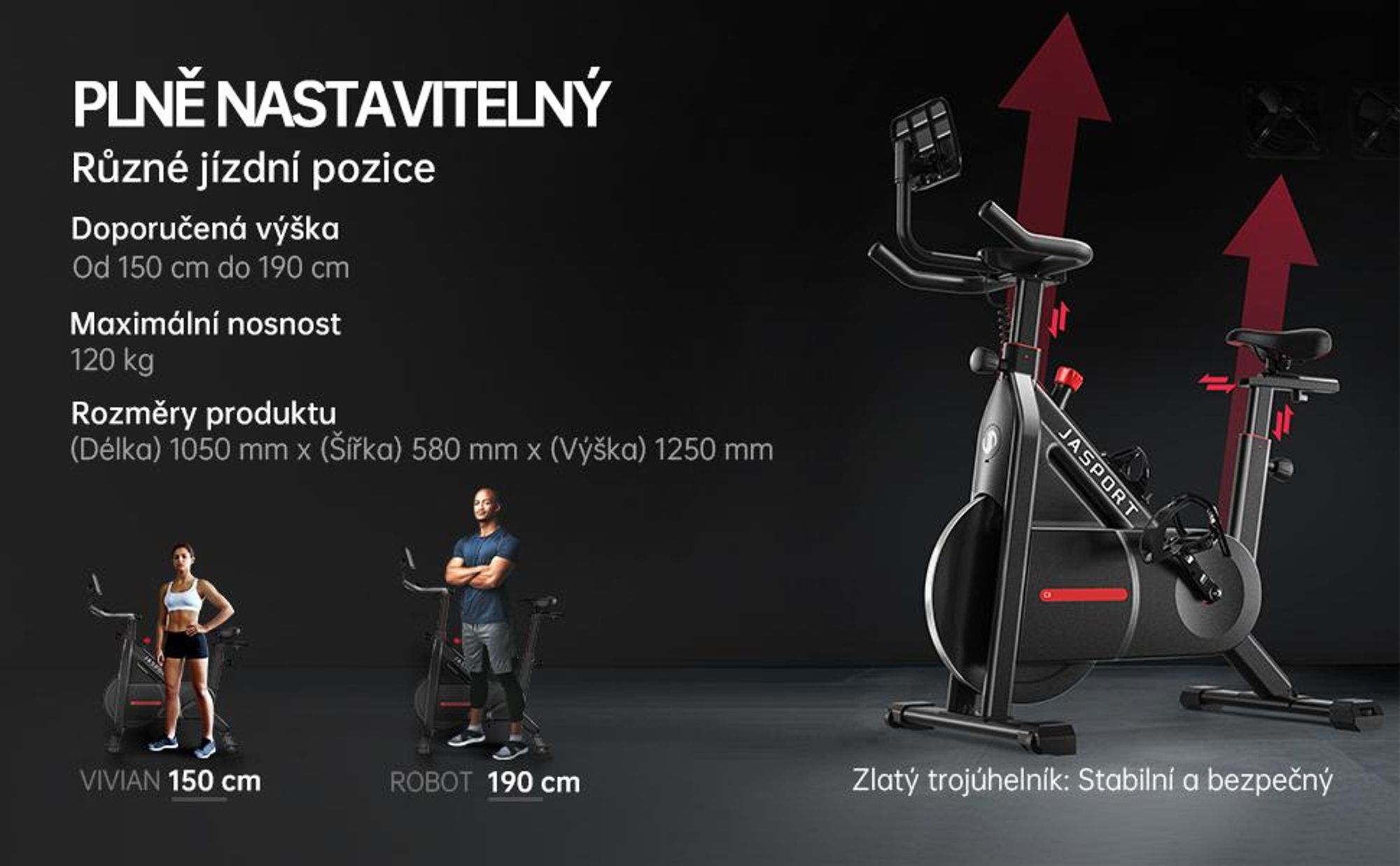 JASPORT C3 – smart stacionárny bicykel, magnetický odpor, tichý trenažér, 7,5kg zotrvačník, appka s video tréningami