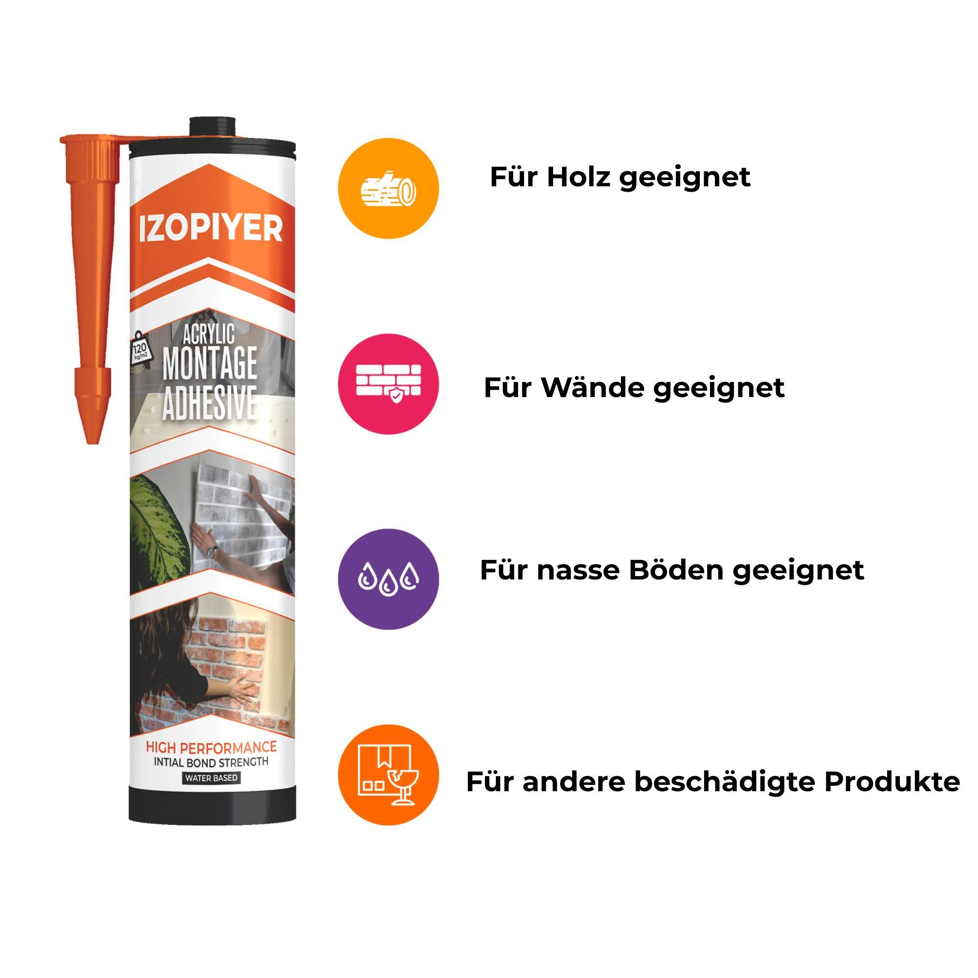 IZODEKOR Montagekleber für Wandpaneele 4 x 310 ml – Innen & Außen, wasserfest