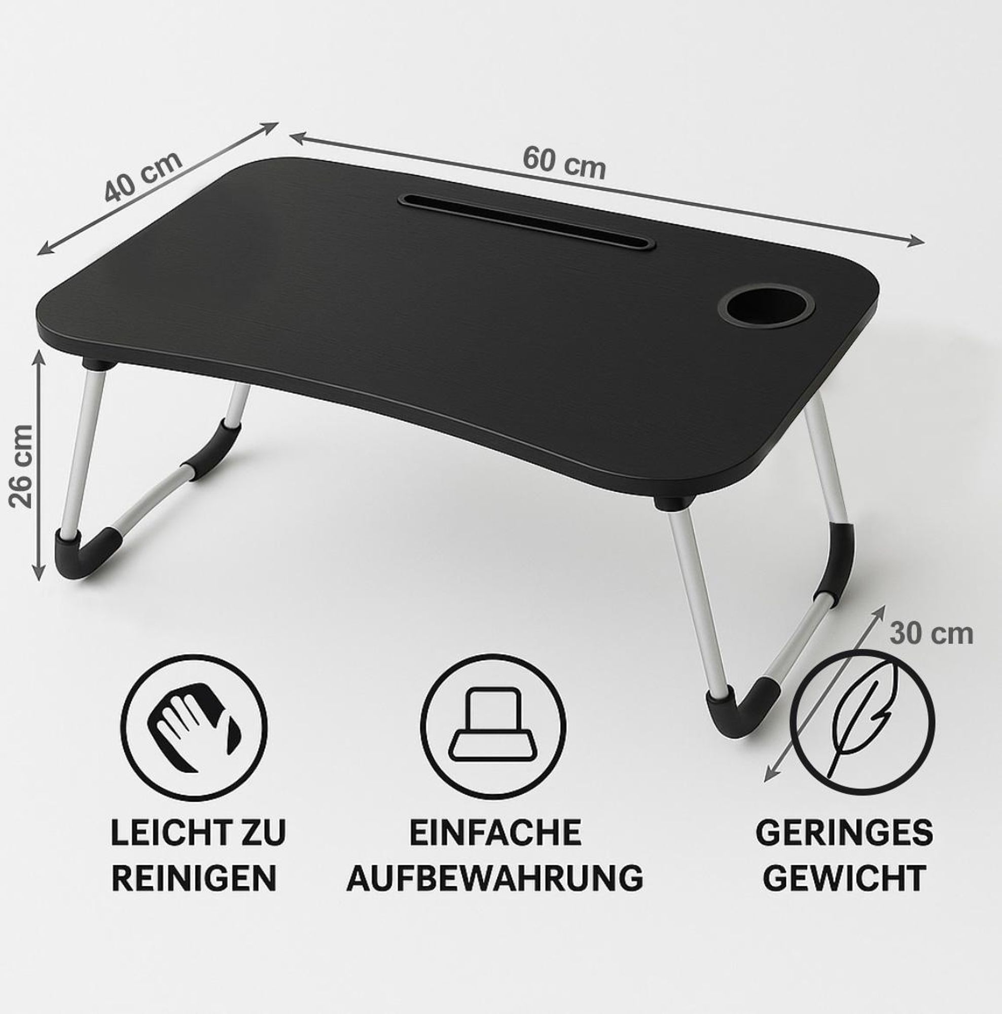 Betttablett Klappbar, Frühstückstablett mit Griff und Getränkehalter, Serviertisch, Ideal für Lesen und Arbeiten, Lapdesk mit Schublade 60x40x26cm