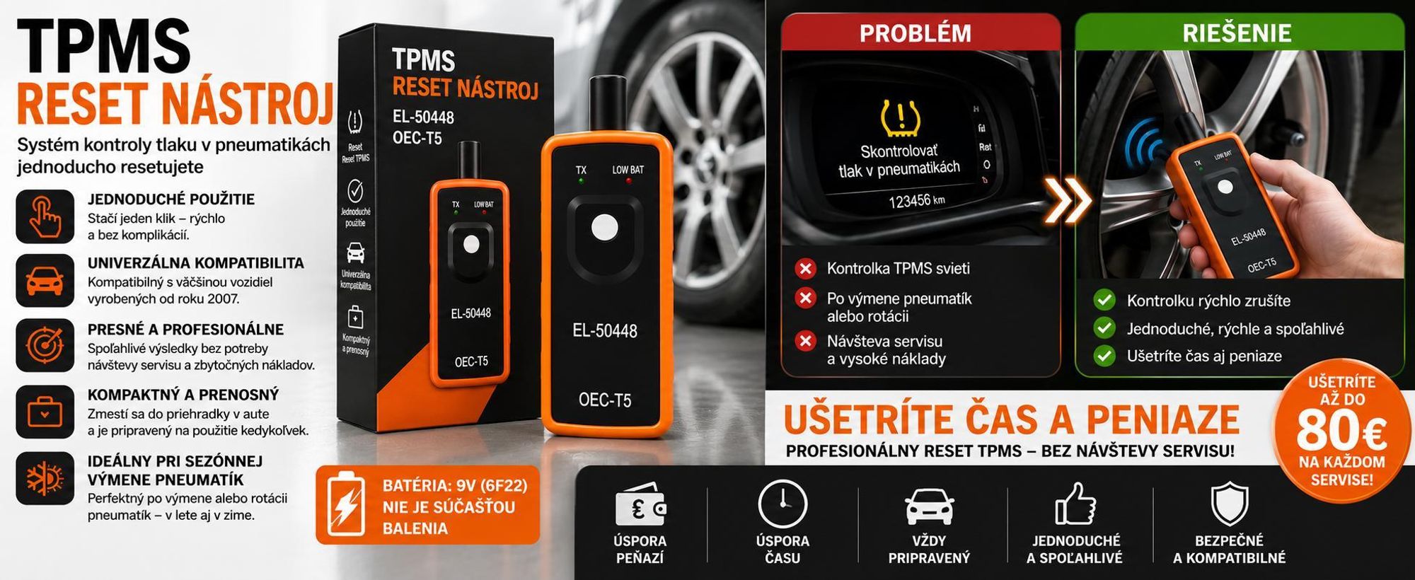Univerzálny programátor TPMS s batériou 6F22, kompaktný programátor senzorov tlaku v pneumatikách – CARTURE