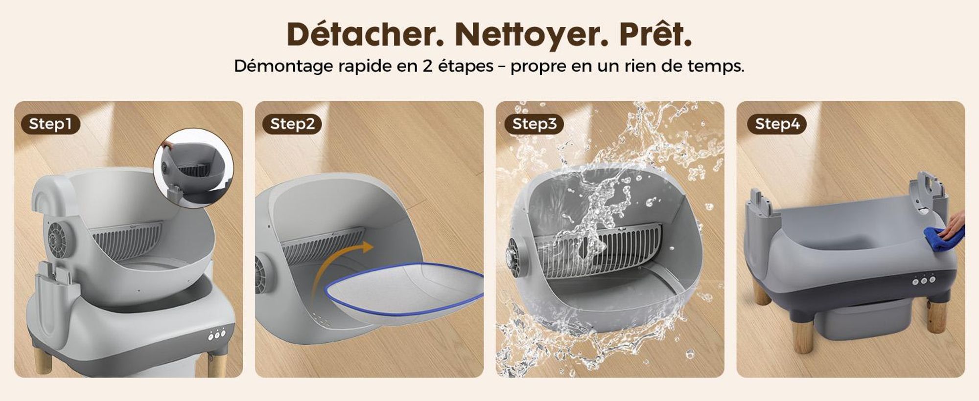 Bac à litière ouvert sur le dessus, bac à litière automatique autonettoyant, bac à litière XXL, grande capacité,via application, pour plusieurs chats