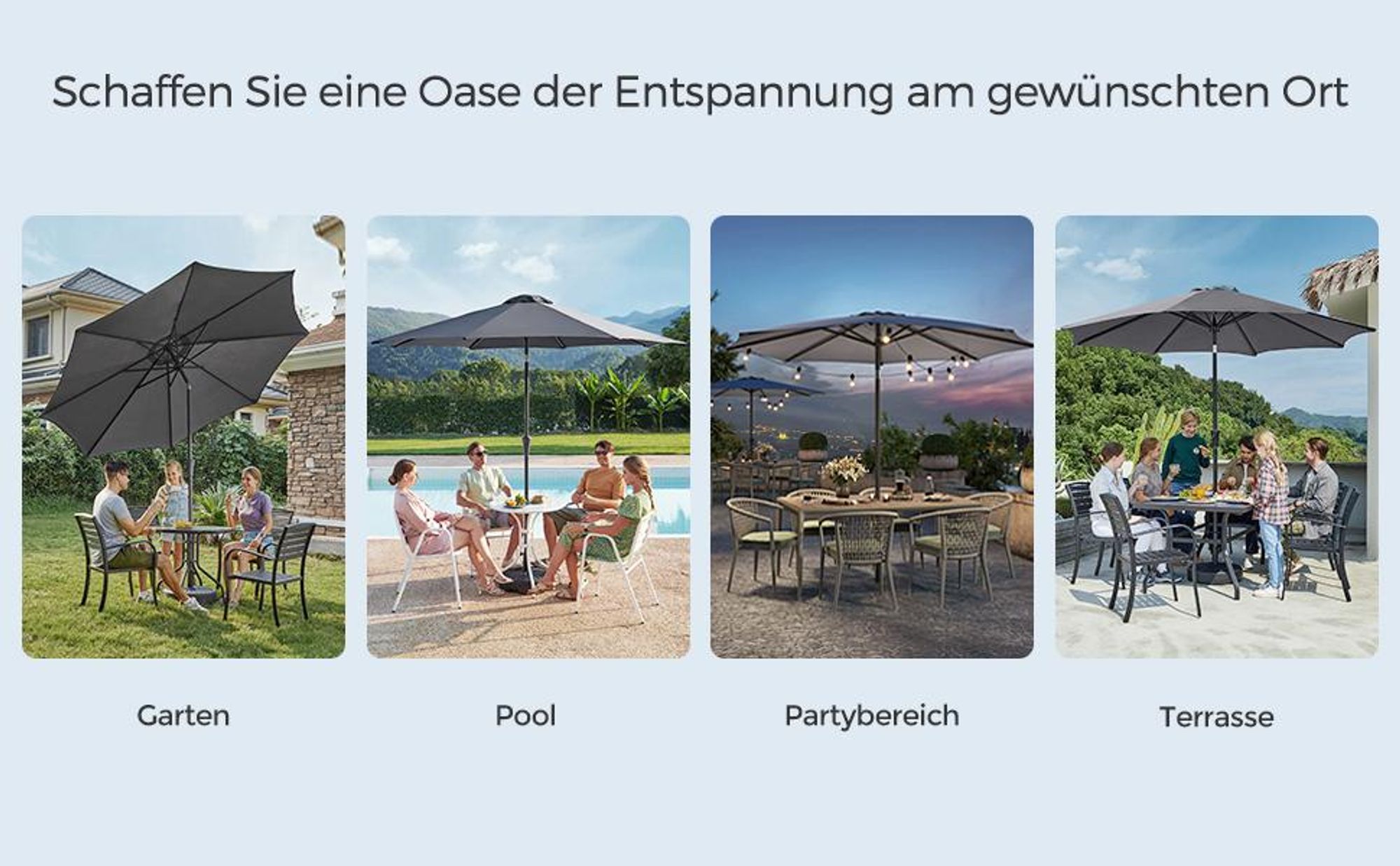 SONGMICS Sonnenschirm ampelschirm Ø300 cm UPF 50+ beidseitig um 30° knickbar
