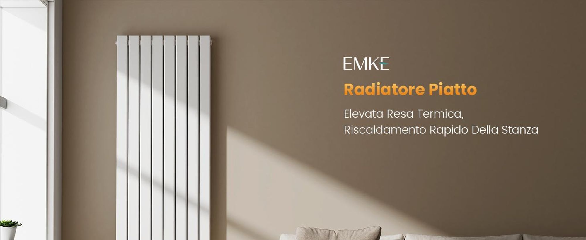 Radiatore EMKE Radiatore a pannello dal design verticale 1800x540mm Bianco piatto a doppio strato con attacco centrale, 1949W senza elemento riscaldante