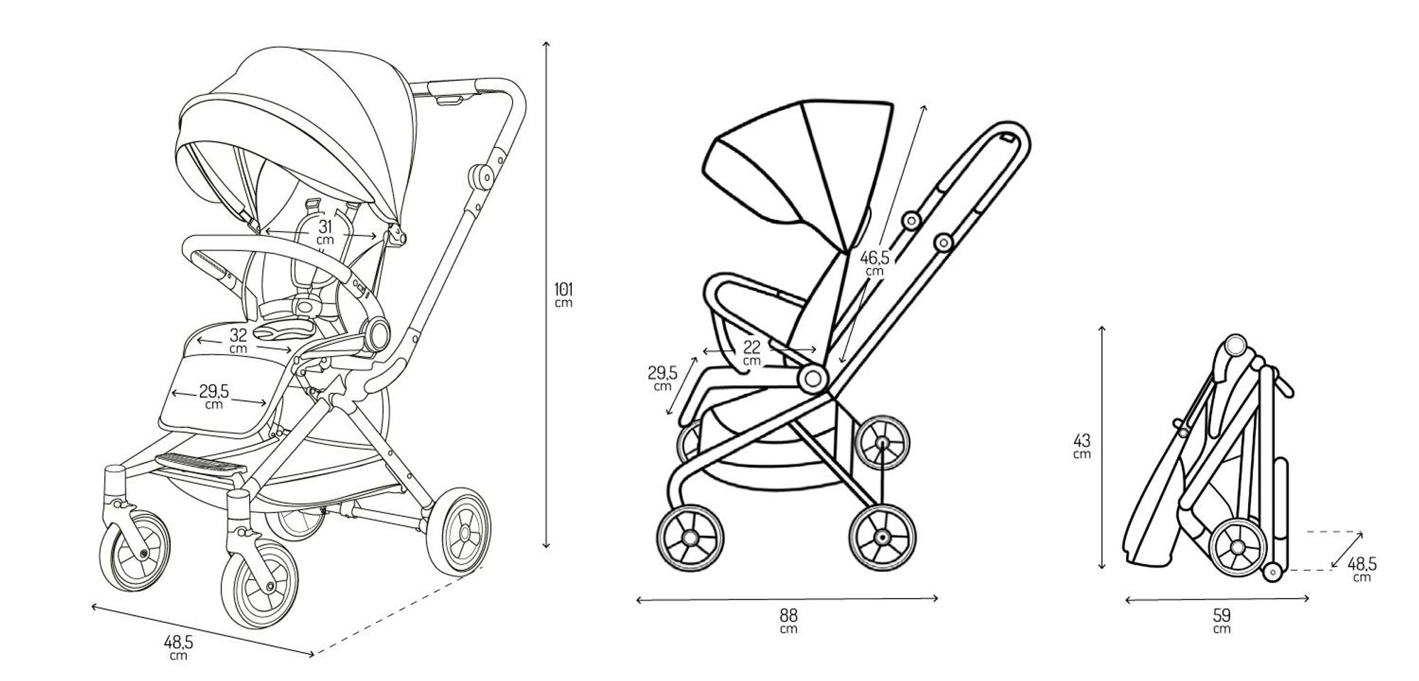 MoMi ADELLE – Leichter Kompaktbuggy mit 360° drehbarem & umkehrbarem Sitz, verstellbar, XL-Dach – Schwarz/Rot