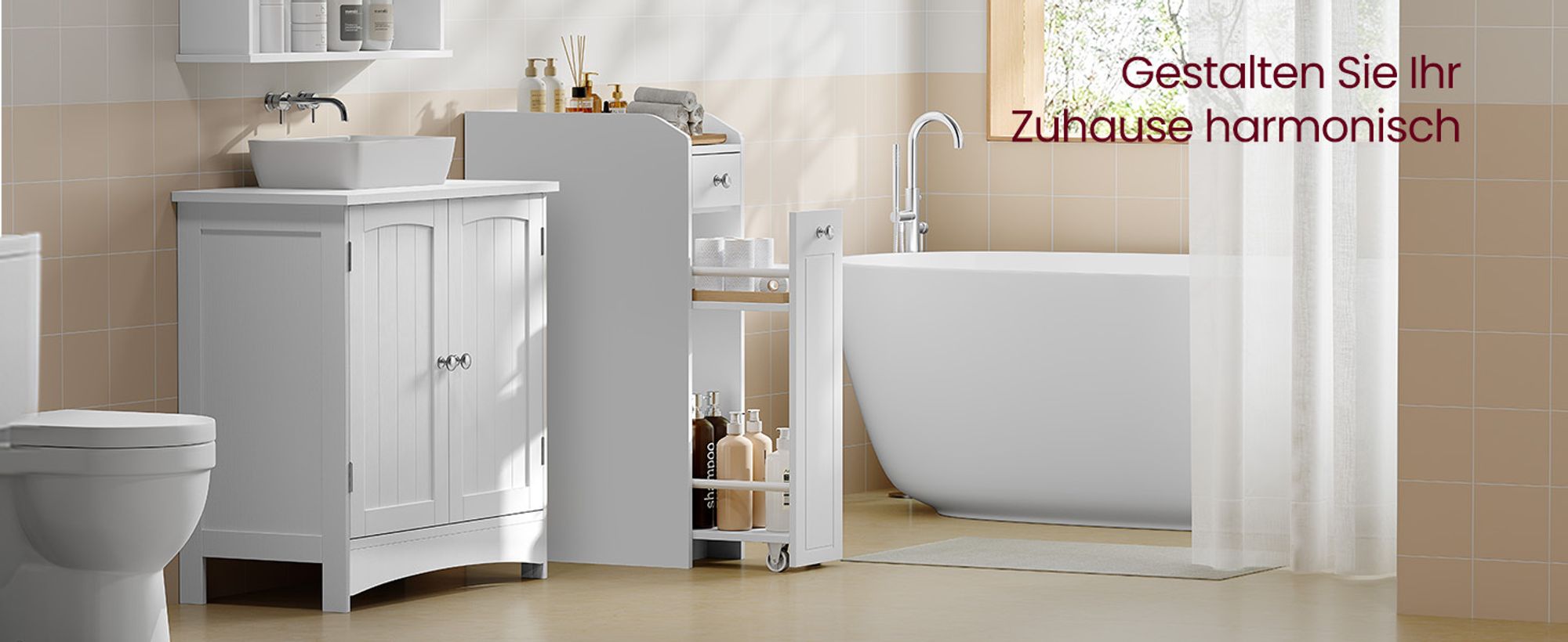 VASAGLE Badezimmerschrank klein, Toilettenschrank mit Schubladen