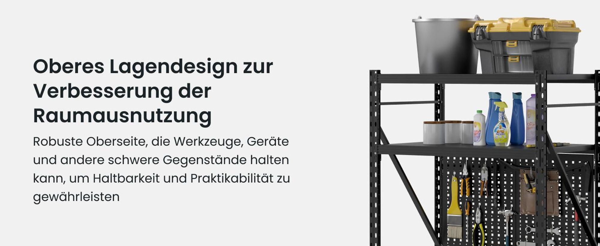 FLEXISPOT Werkbank aus Stahl, Arbeitstisch mit Lochwänden und oberer Ablage, Lagerregal bis 200 kg, für Werkstatt, Lager, Büro und Haushalt (Schwarz)