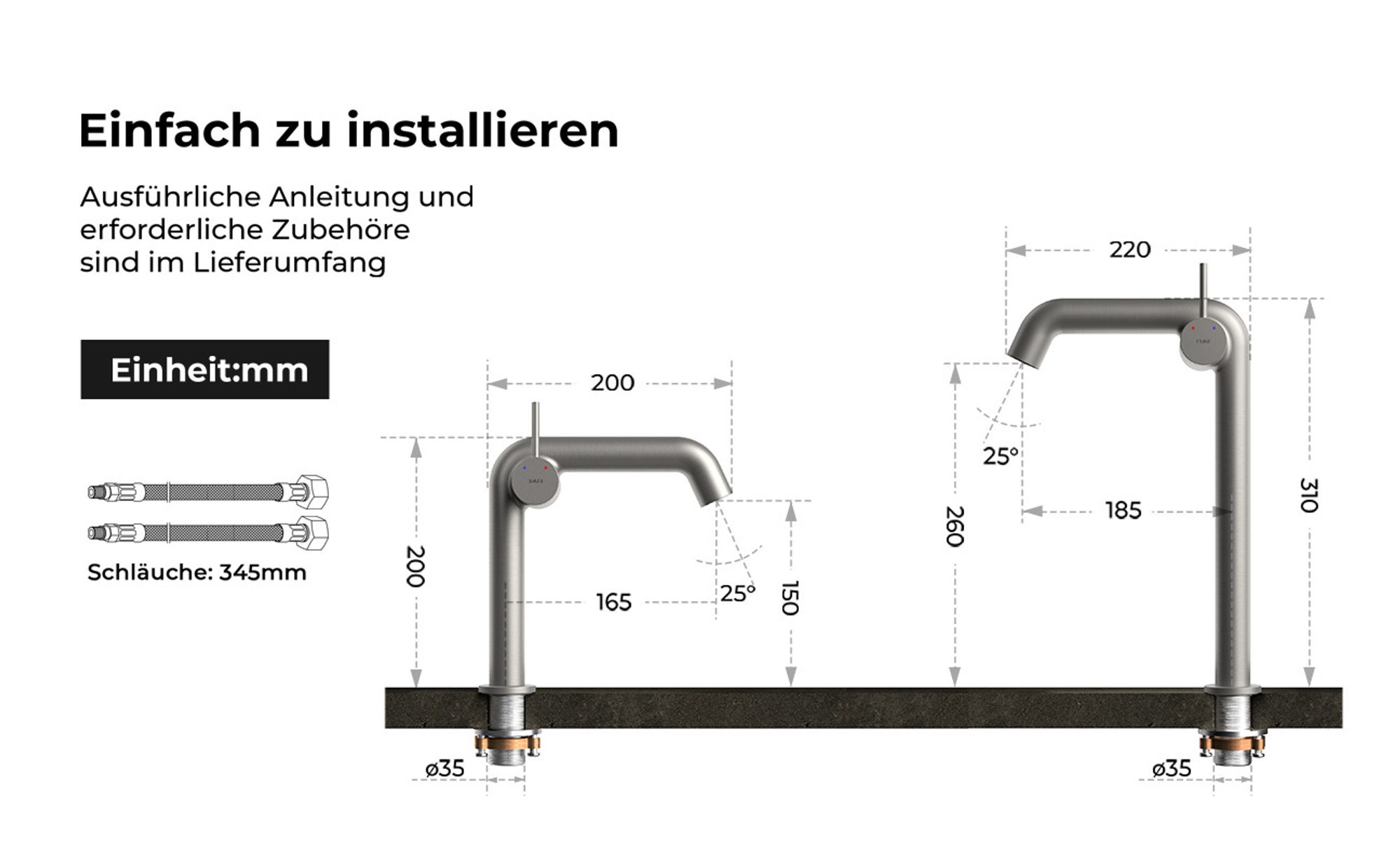 EMKE Einhebel-Waschtischarmatur, Badarmaturen 222x200x76mm G3/9", Wassersparend, Korrosionsschutz, Bleifreies Messing, Anthrazit Matt