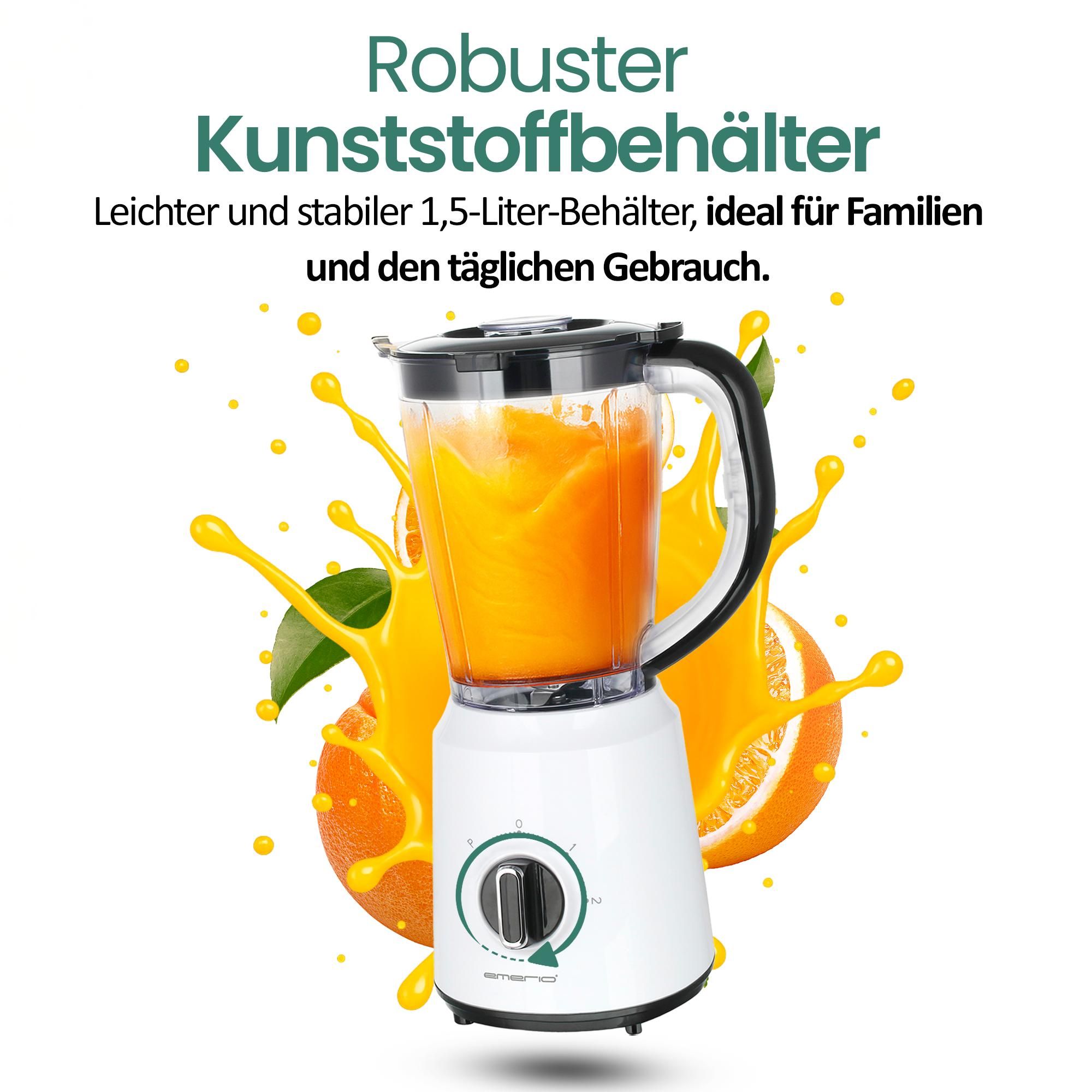 Emerio Blender 1,5 L – Smoothie-Maker mit 2 Geschwindigkeitsstufen – Edelstahlmesser & spülmaschinengeeignet – 500 W – Blender-to-Go BL-124816.7