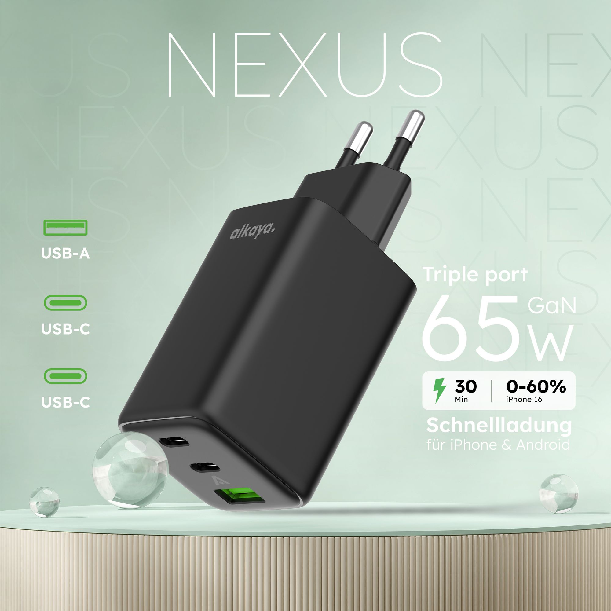 alkaya NEXUS-Laderät mit GaN-Technologie schwarz