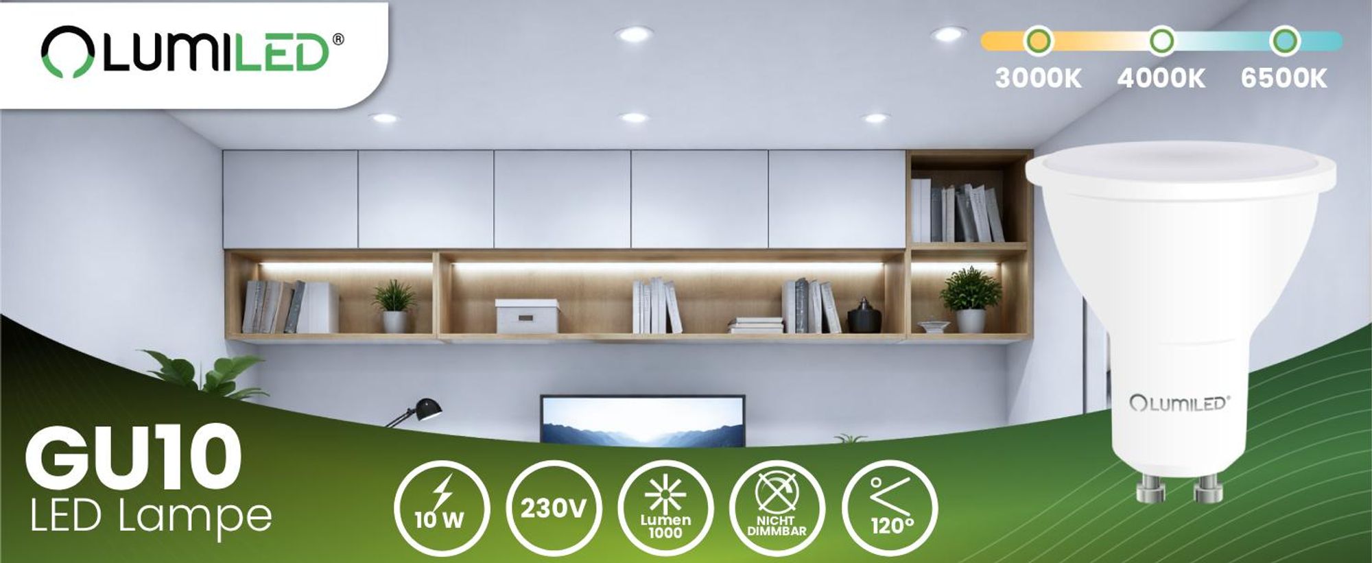 LUMILED GU10 LED Lampe 10W ersetzt 90W 1000lm 6500K Kaltweiß Strahler 120° Nicht Dimmbar 10er Pack Energiespar Leuchtmittel Reflektor Spot Reflektorlampen 10 Stück Lampen