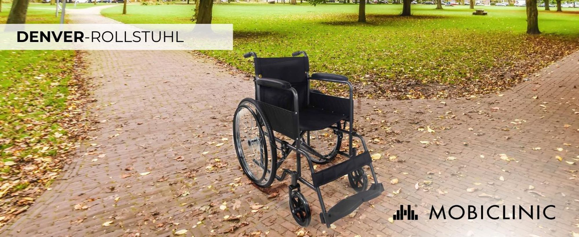 Rollstuhl Faltrollstuhl Denver Faltbar Mobiclinic Sitzhöhe 46 cm Handbremse abnehmbare Rückenlehne stabil leicht Farbe Schwarz