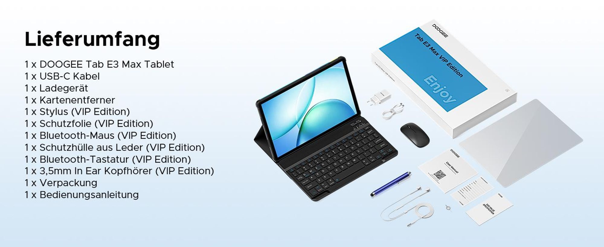 DOOGEE Tab E3 Max VIP Tablet Android 16, 14 Zoll 2,2K, 48GB(8+40)+256GB, 13500mAh/18W,4G LTE,Widevine L1, inkl. Tastatur, Maus, Hülle, Stift