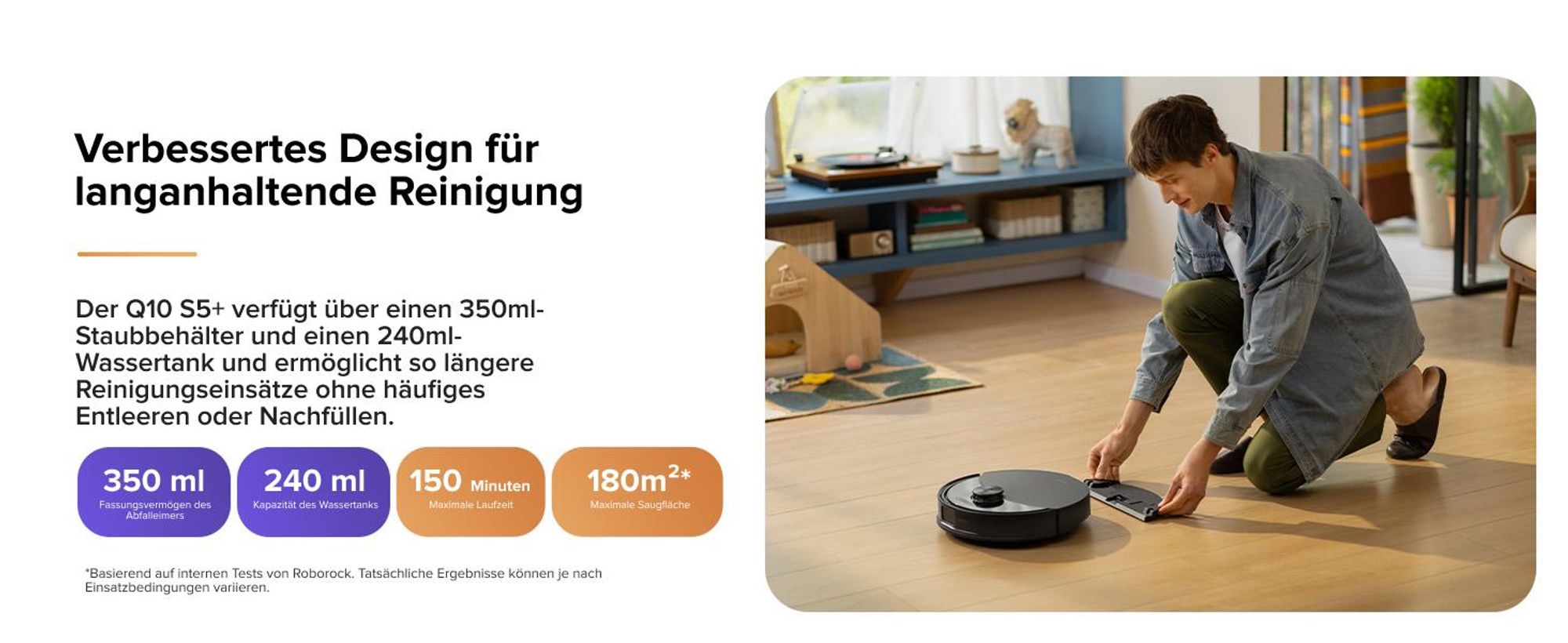 Roborock Q10 S5+ Set Staubsauger Roboter, 10.000 Pa(Upgrade von S8 Plus), Dual Anti-Tangle System, Auto Lifting Mopping, Ideal für Tierhaare (Schwarz)