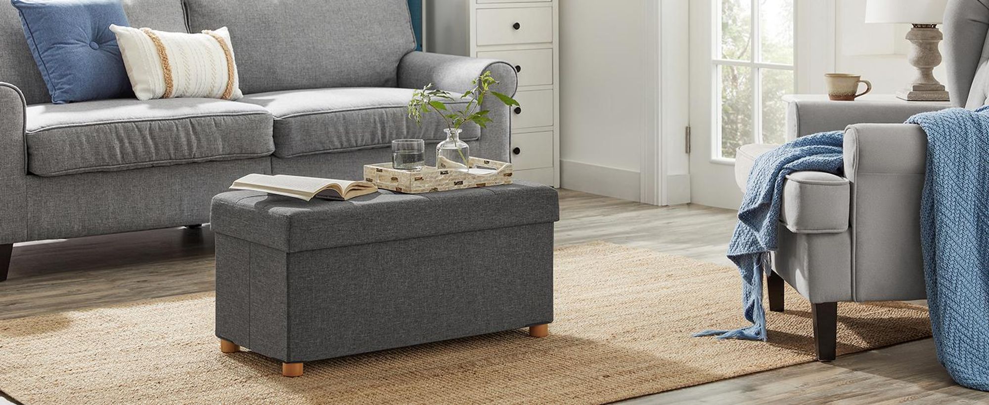 SONGMICS Sitzhocker, 77L, klappbare Sitztruhe, Aufbewahrungsbox, dunkelgrau