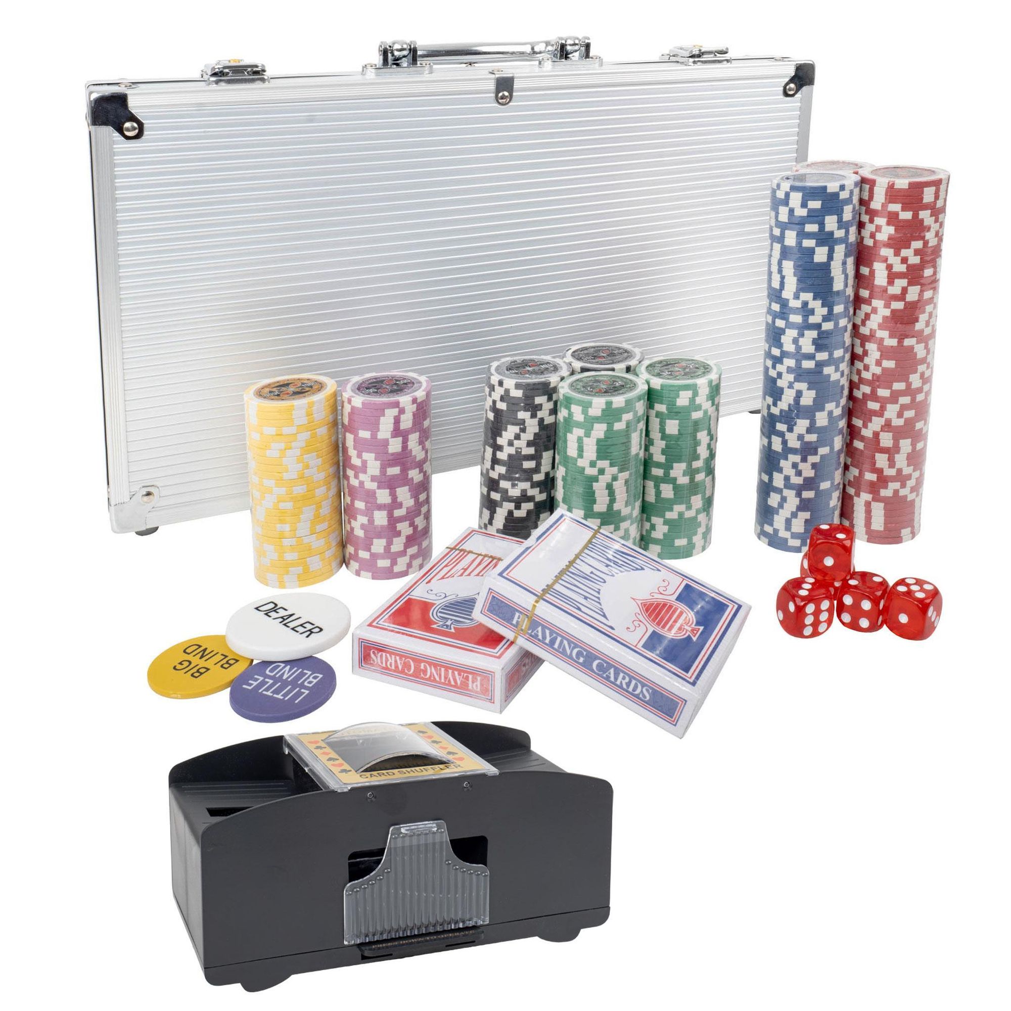 Poker Set Premium 300 Chips mit Metallkern (11,5g) – 6 Wertstufen, Aluminium Koffer, 2 Kartendecks, Blind Chips & Zubehör