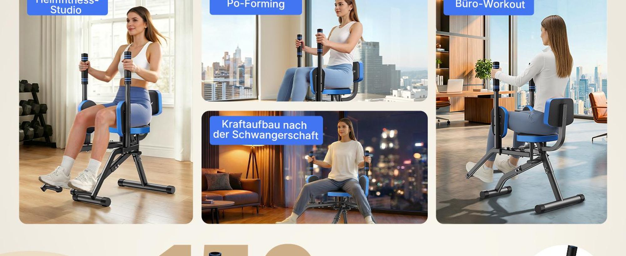 Hüftabduktor, 3-in-1 Heimtrainer für Brust, Po & Beine, Po-Trainer, Beintrainer, Hüfttrainer, bis zu 150 kg Merach