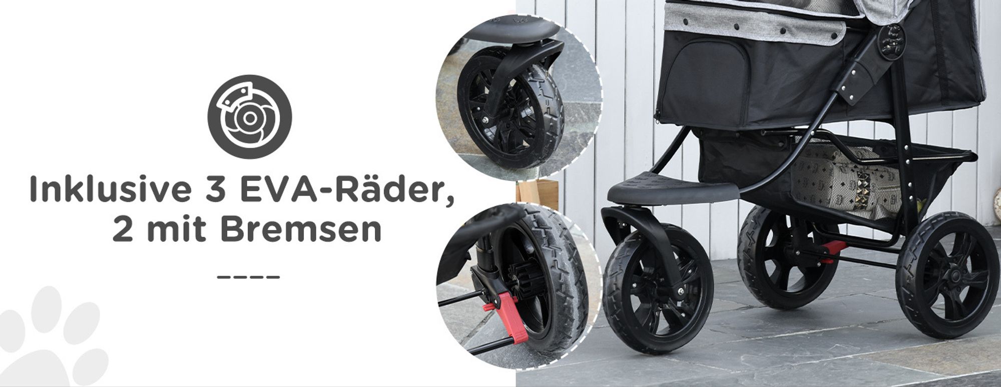 Hundebuggy/Katzenkinderwagen 4-Rad Faltbar - Bis 10kg, Mit Sonnendach & Bremse