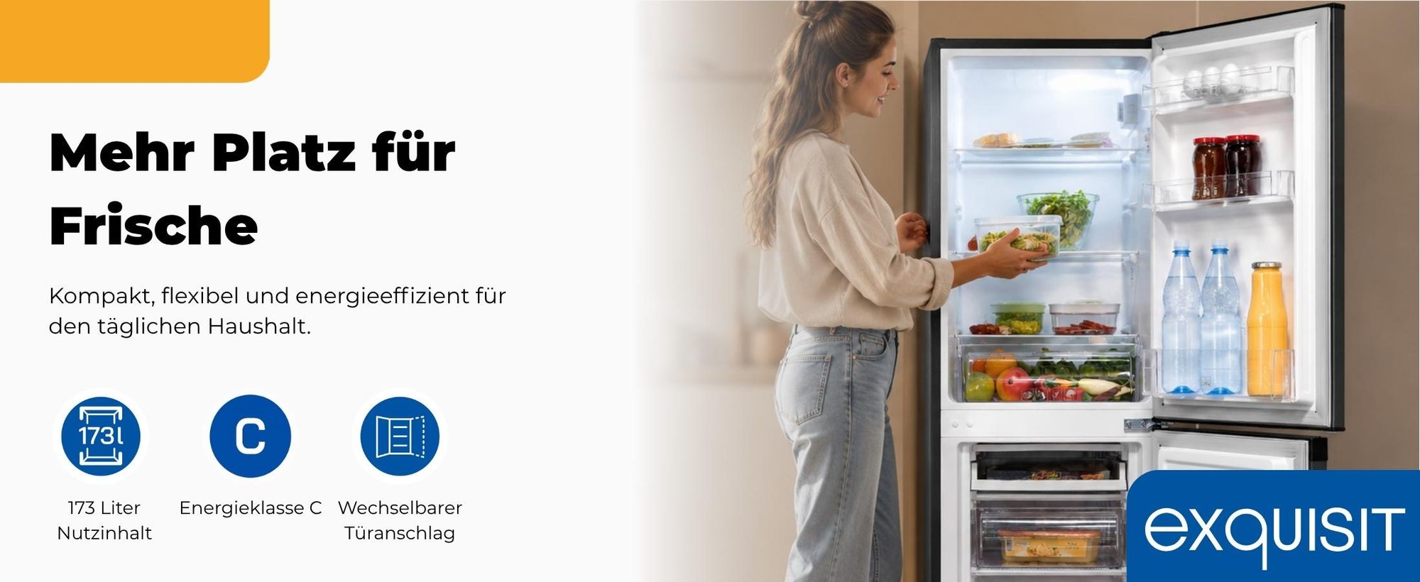 Exquisit Kühl-Gefrierkombination, Kühlschrank mit Gefrierfach, 4-Sterne-Gefrieren, 157 Liter, Schnellkühlen, KGC5231-60-E-050C weiss