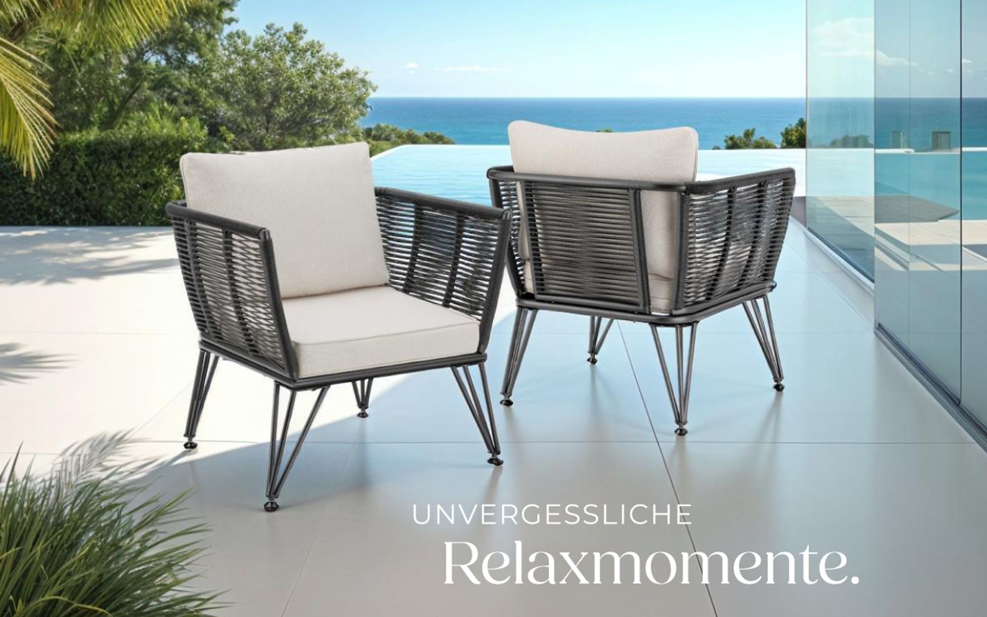 tectake® Garten-Loungesessel Sundo im Rope-Design