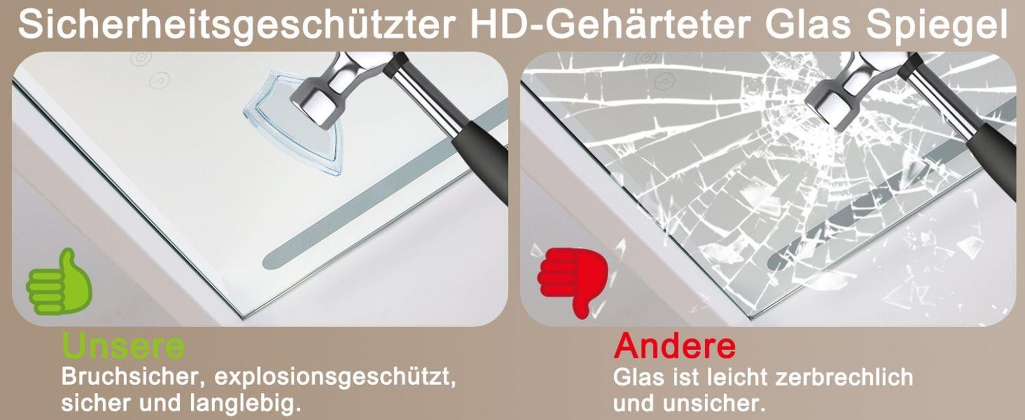 Specchio da trucco ZMH con luci LED regolabili, dimensioni 50x42 cm, 3 modalità di illuminazione a colori, ingrandimento 5x, porta USB, ideale per camera da letto e cabina armadio