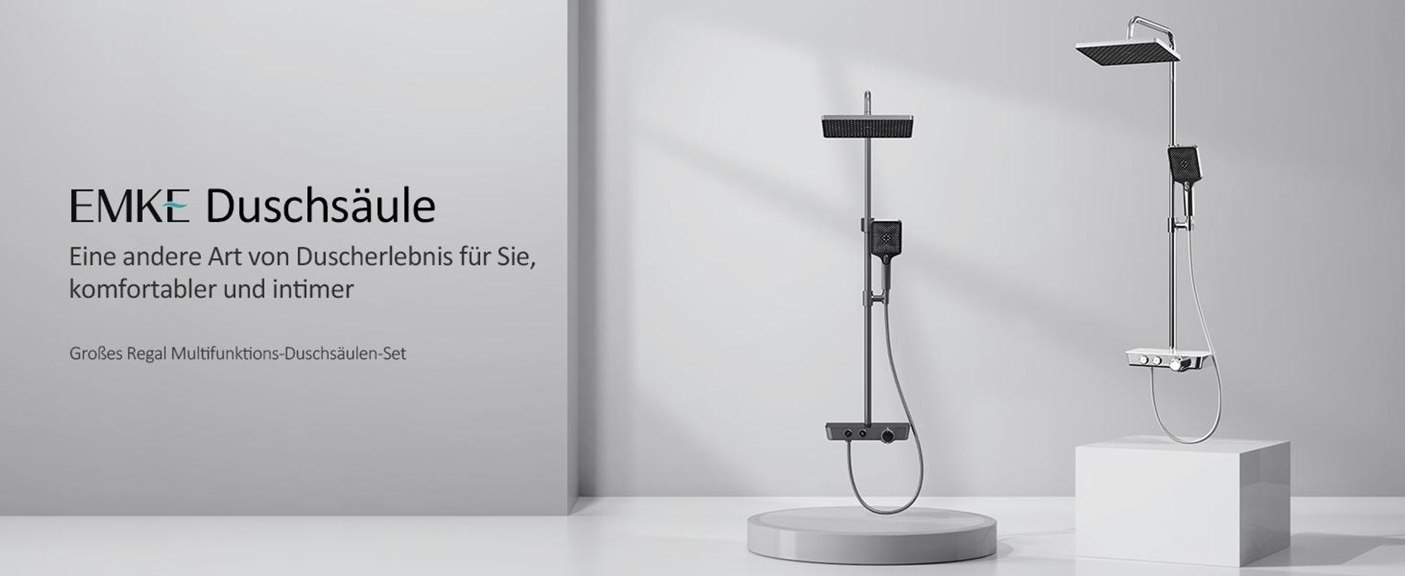 EMKE Duschsystem mit Thermostat, Edelstahl-Duschset mit 3-Funktionen Handbrause, Bad- & Duscharmaturen, KTW-, Grau- F08
