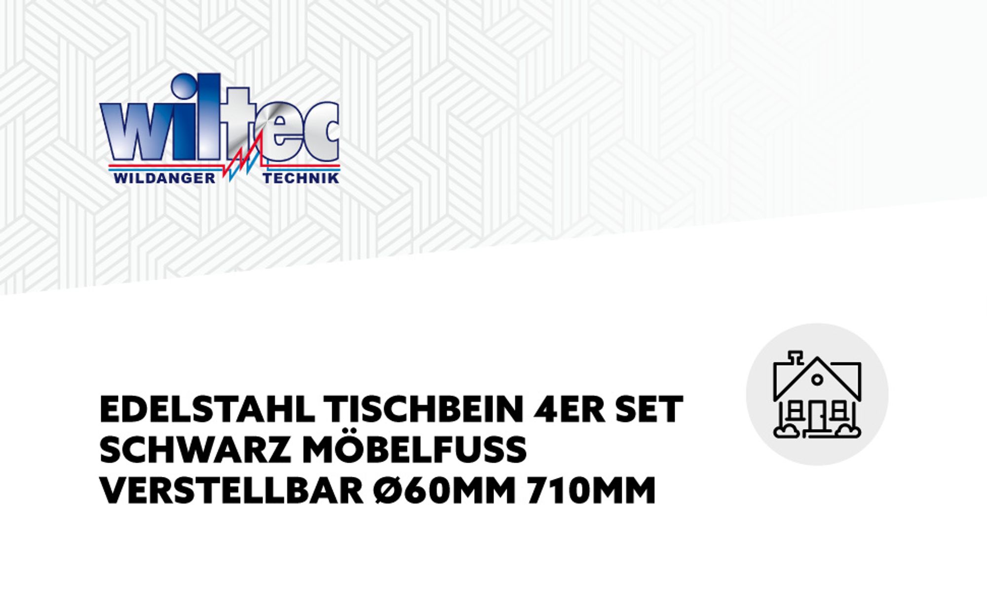 Wiltec Edelstahl Tischbein Set, schwarz, 4 Möbelfüße Ø 60 mm und mit verstellbarer Länge 710-740 mm, bis 200 kg Tragkraft