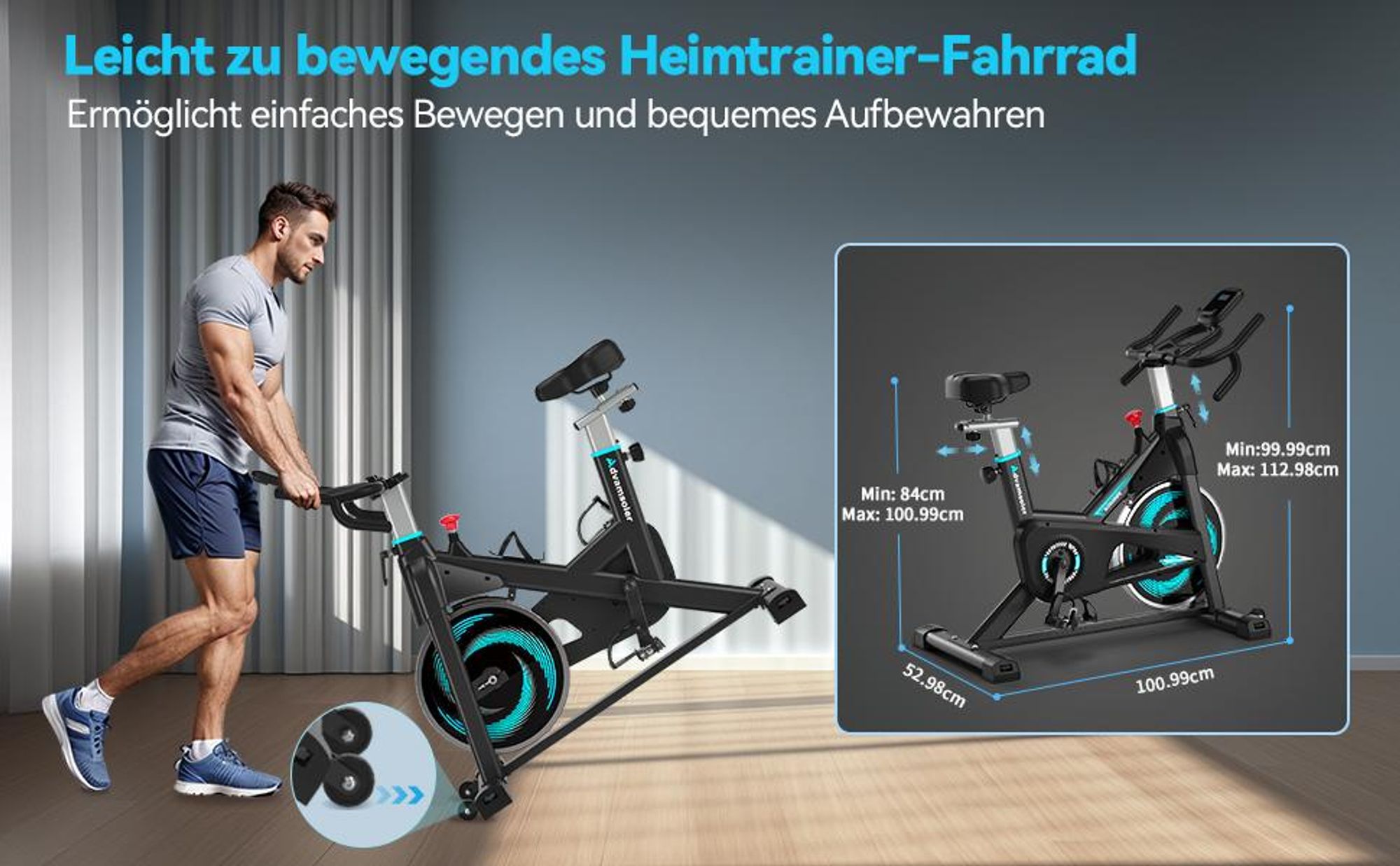 Heimtrainer Fahrrad mit App, Ergometer Hometrainer Fahrrad mit Verstellbarem Widerstand, Leises  Bike Indoor mit LCD-Monitor, Belastbar 160 kg
