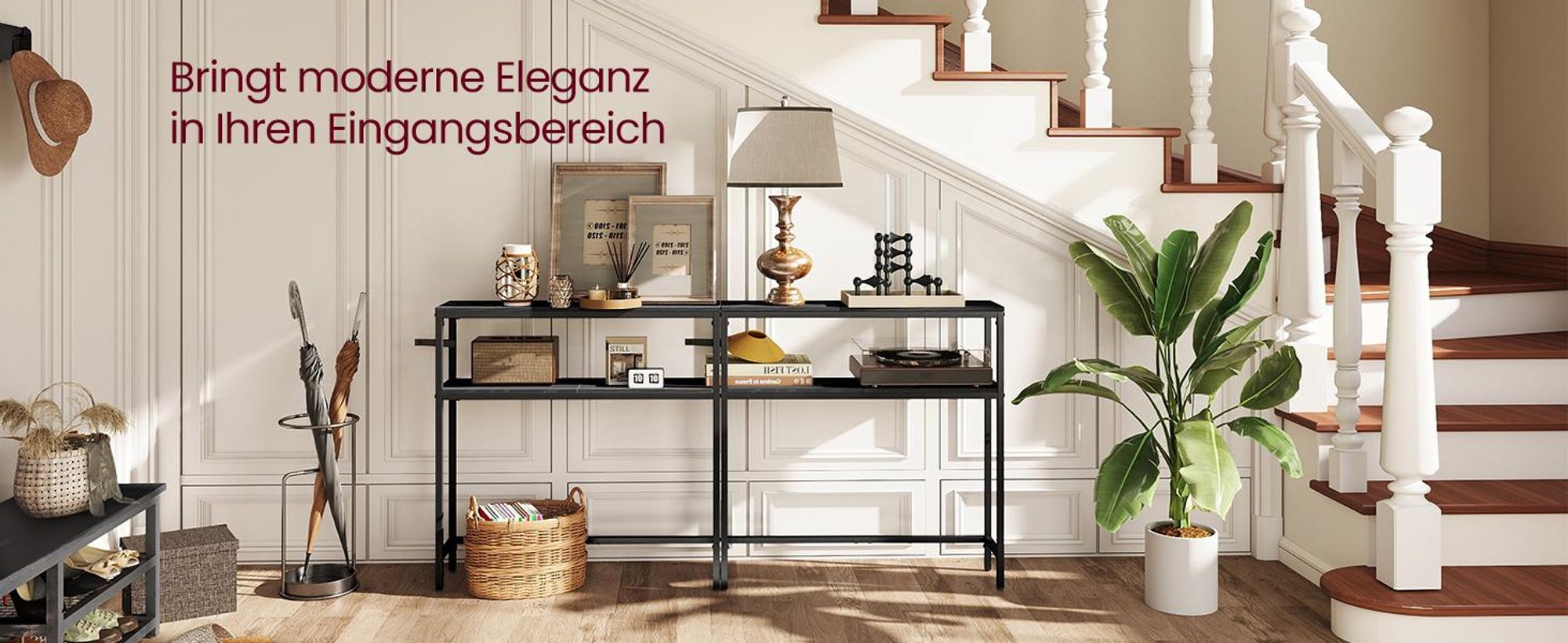 VASAGLE Beistelltisch mit 2 Ablagen, schmaler Konsolentisch, für Wohnzimmer, Flur, Schlafzimmer, 120 x 20 x 80.5 cm, grau-schwarz