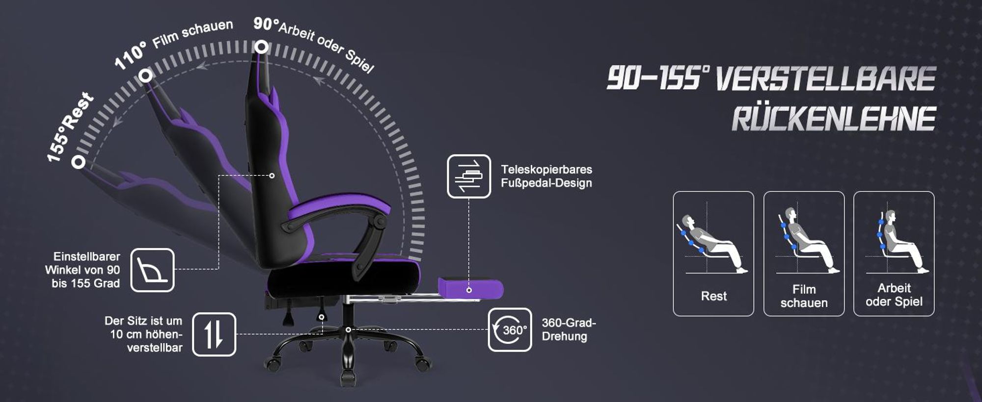 Adormii Gaming Stuhl, Ergonomischer Gaming Sessel, Schreibtischstuhl, Gamingstuhl mit Fußstütze, verstellbare Rückenlehne, Gaming stuhl 150 kg