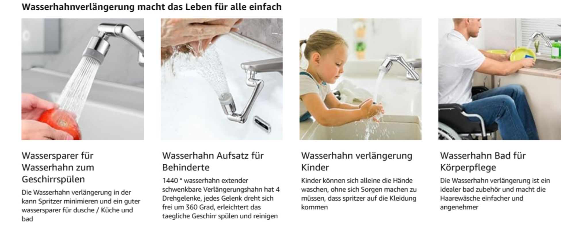 1080° Drehbarer Wasserhahn Aufsatz mit Spritzfilter – Universal Strahlregler & Luftsprudler – Dual-Funktions Schwenkarm für Badezimmer & Küche – 1 Stü
